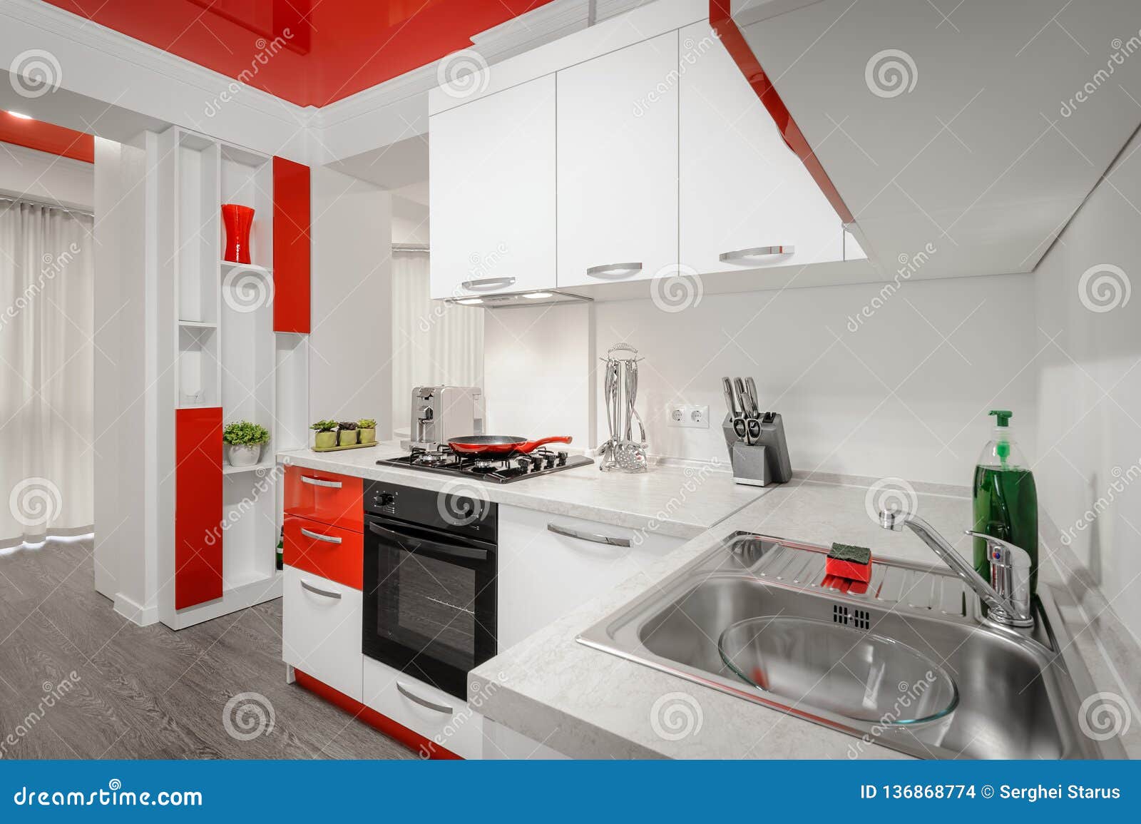 Modern Red and White Kitchen Interior Stock Photo Image of oven