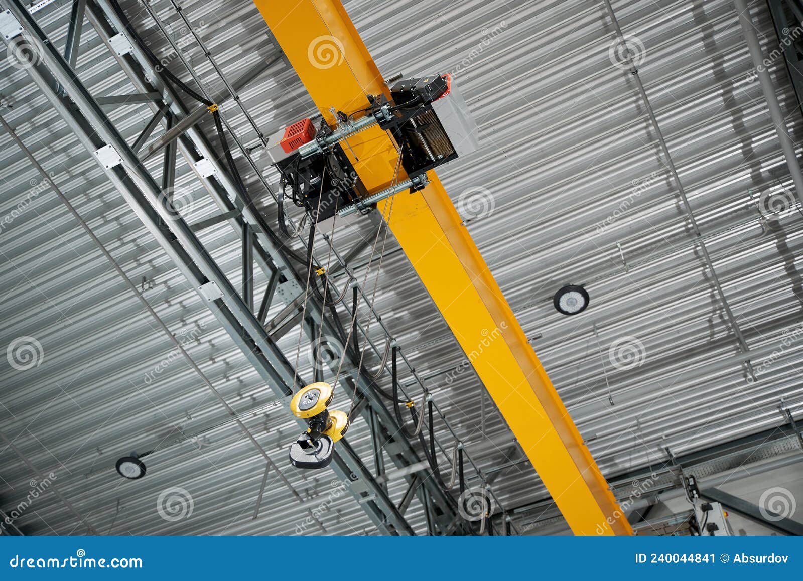 Modern Remote Control Crane of a Warehouse of a Factory, Inside Stock