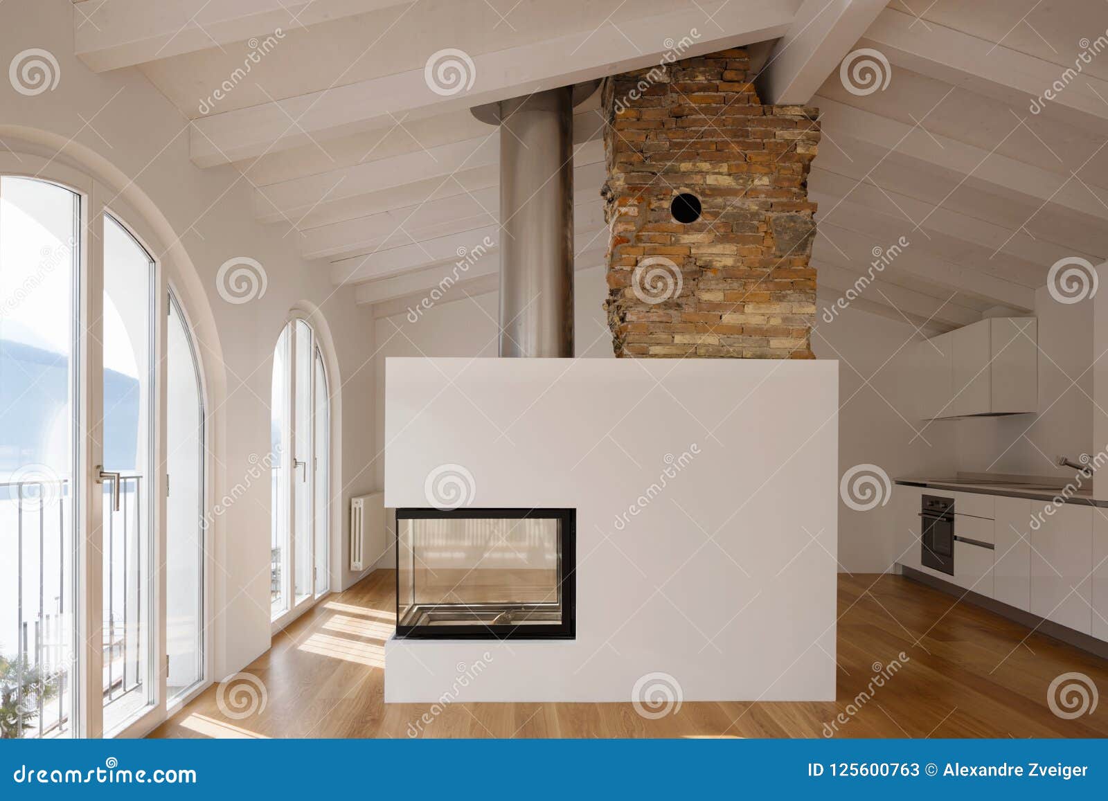 Modern Living Room with Fireplace in the Middle Stock Image - Image of  apartment, chimney: 125600763