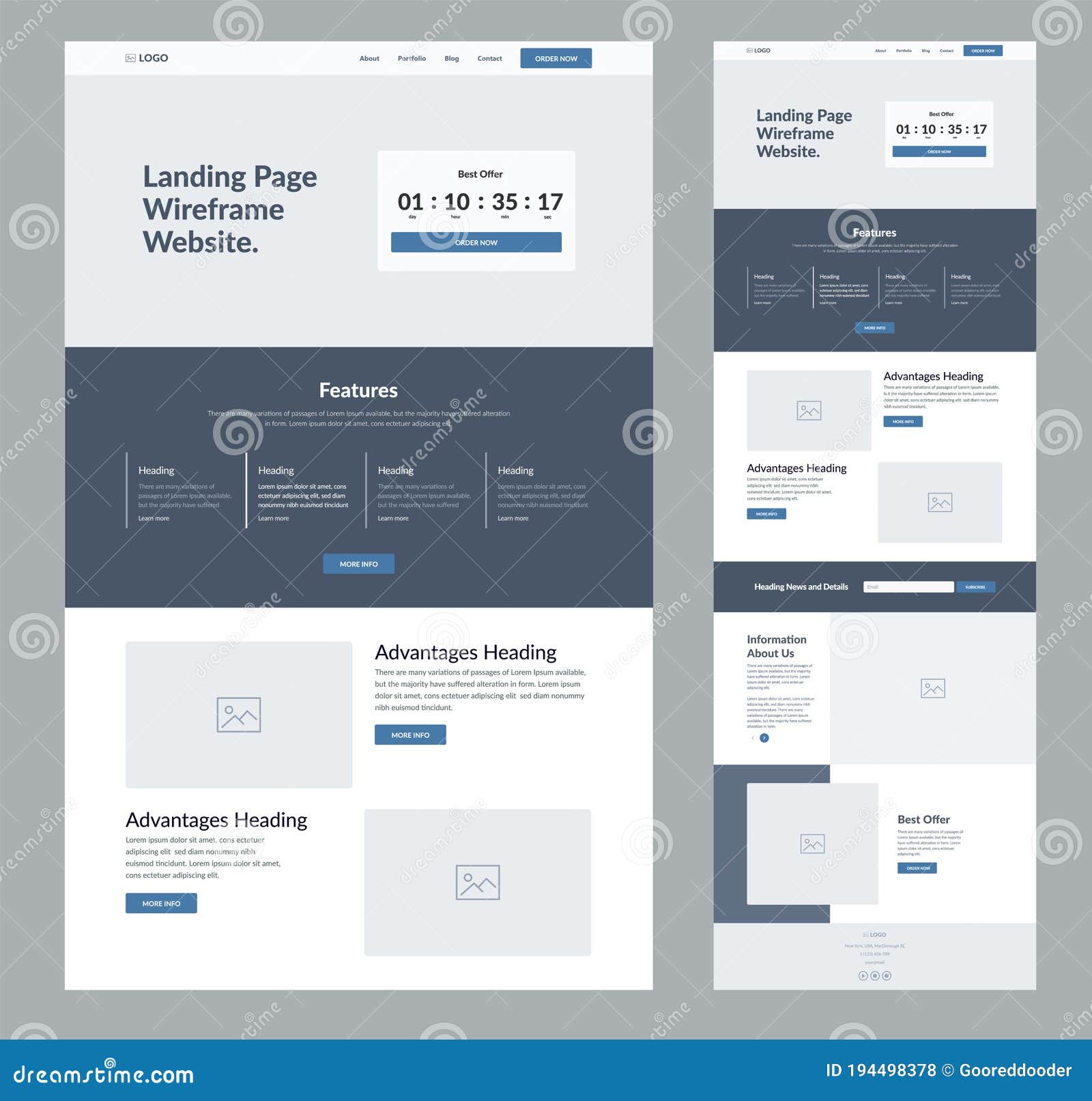 modern responsive onepage site . ux ui website.. landing page wireframe  for business.