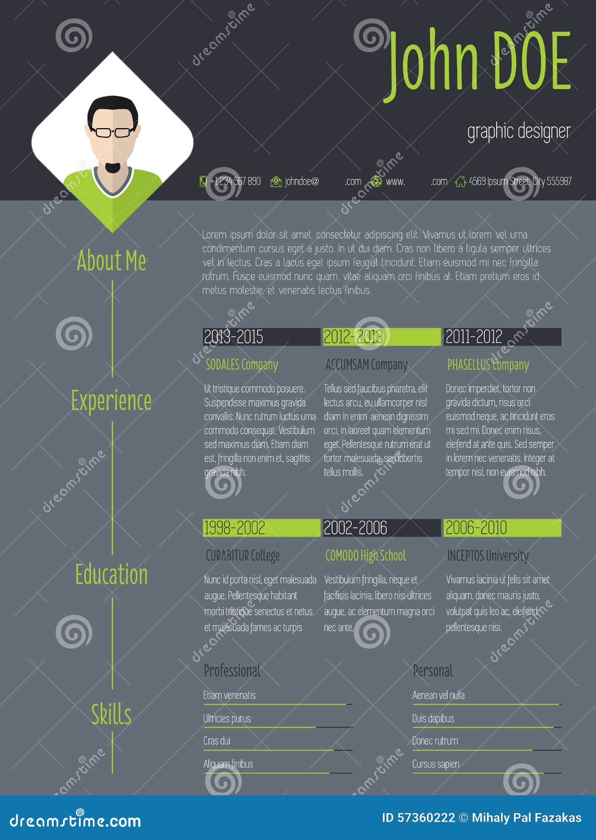 Modern Resume Cv With Photo And Dark Background Stock Vector - Illustration of corporate ...