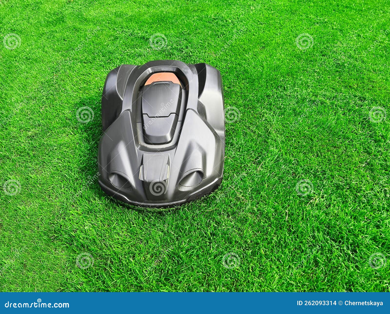 Modern Robot Lawn Mower on Green Grass in Garden Stock Photo Image of