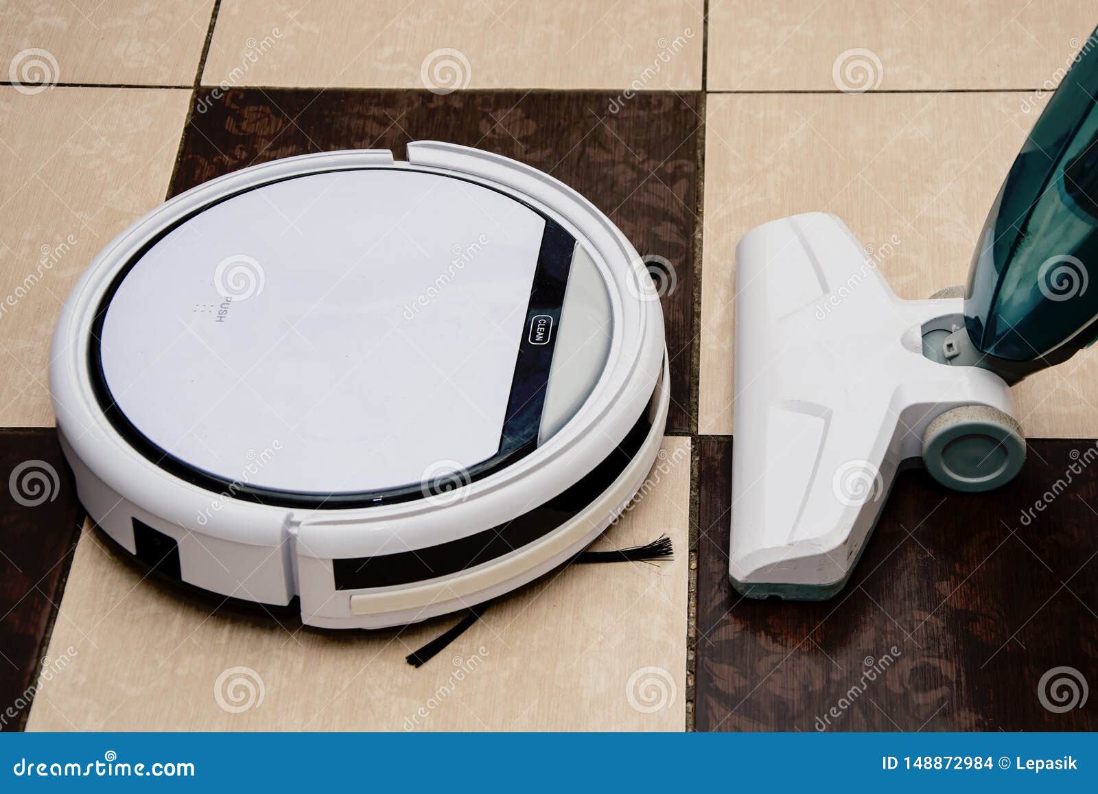Modern Robot Vacuum Cleaner Opposite Conventional Vacuum Cleaner