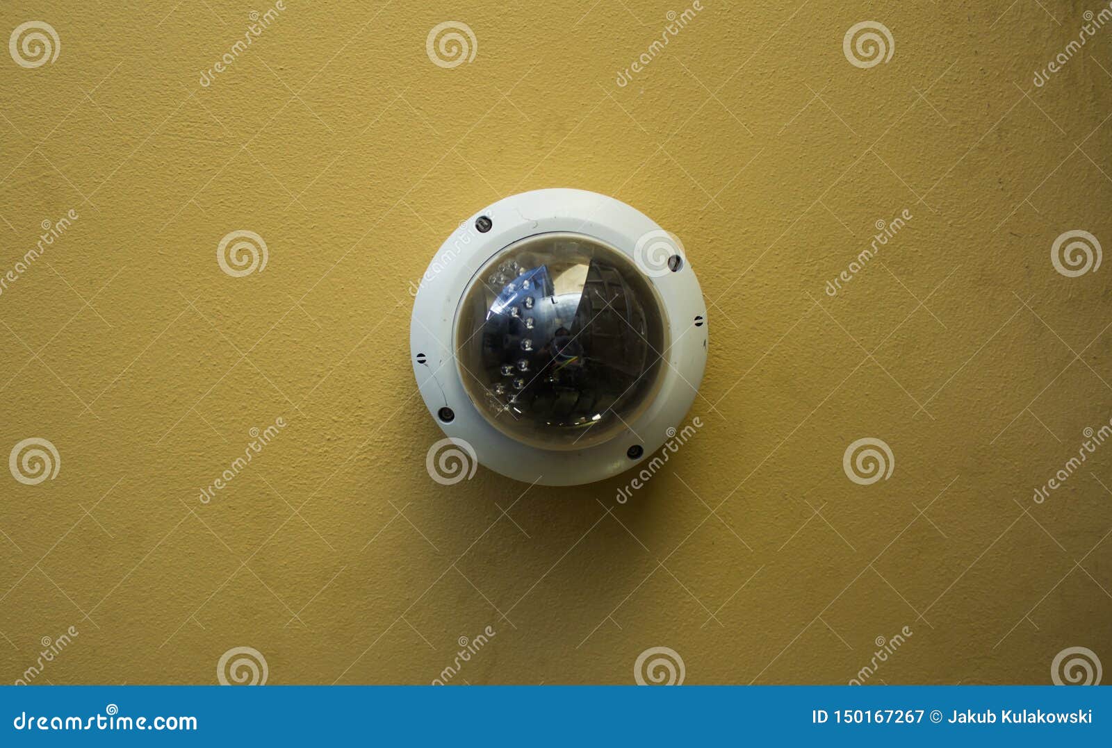 Modern Round Security Camera on a Yellow Ceiling Stock Image Image of electronic, round 150167267