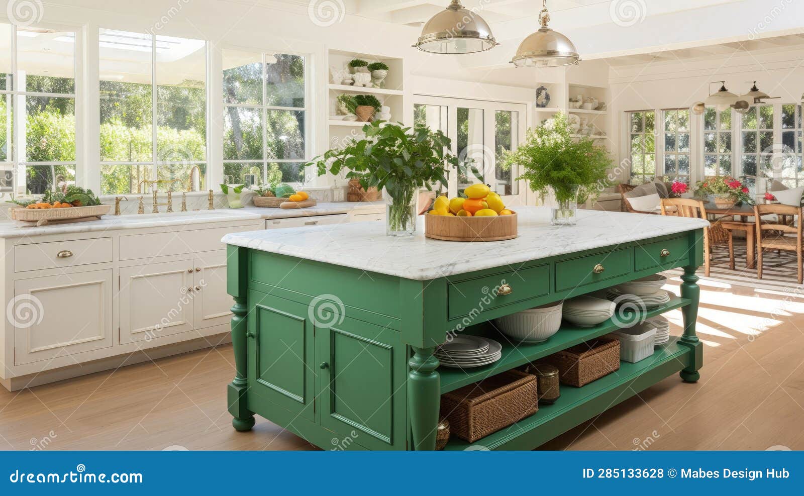 Modern Rustic Charm the Green Island Kitchen Haven Stock Illustration