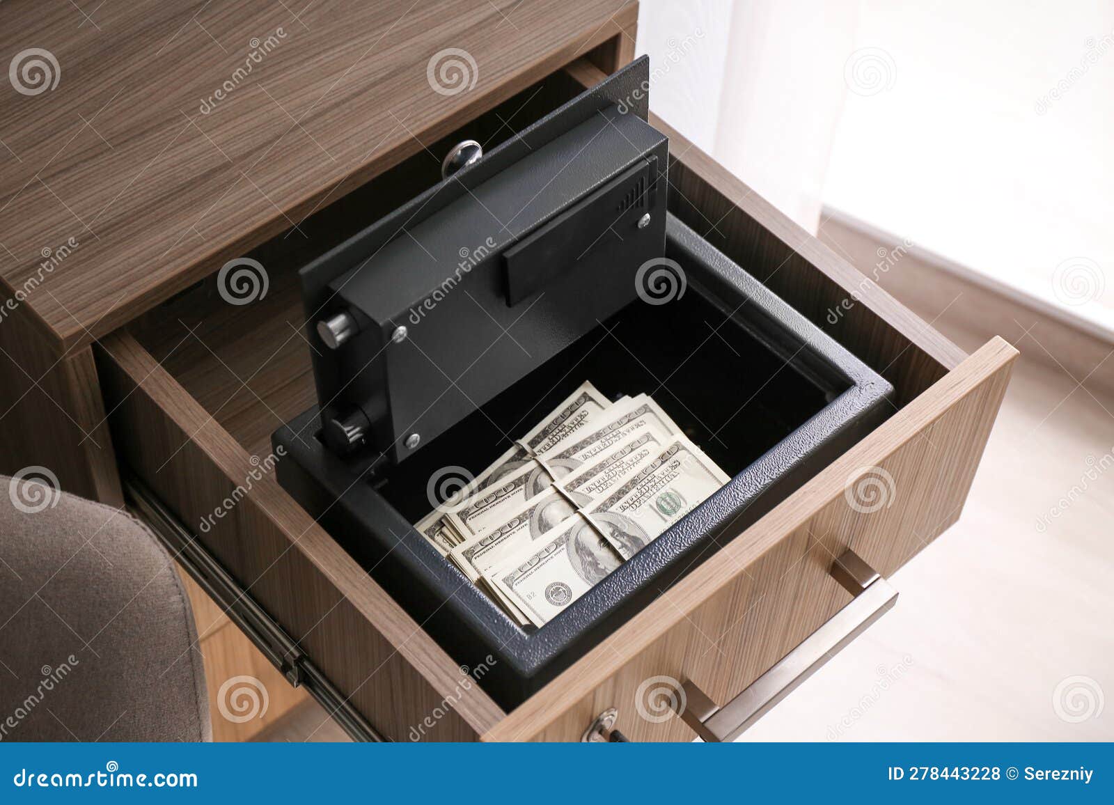 Modern Safe with Money in Drawer Stock Photo Image of cash, bills
