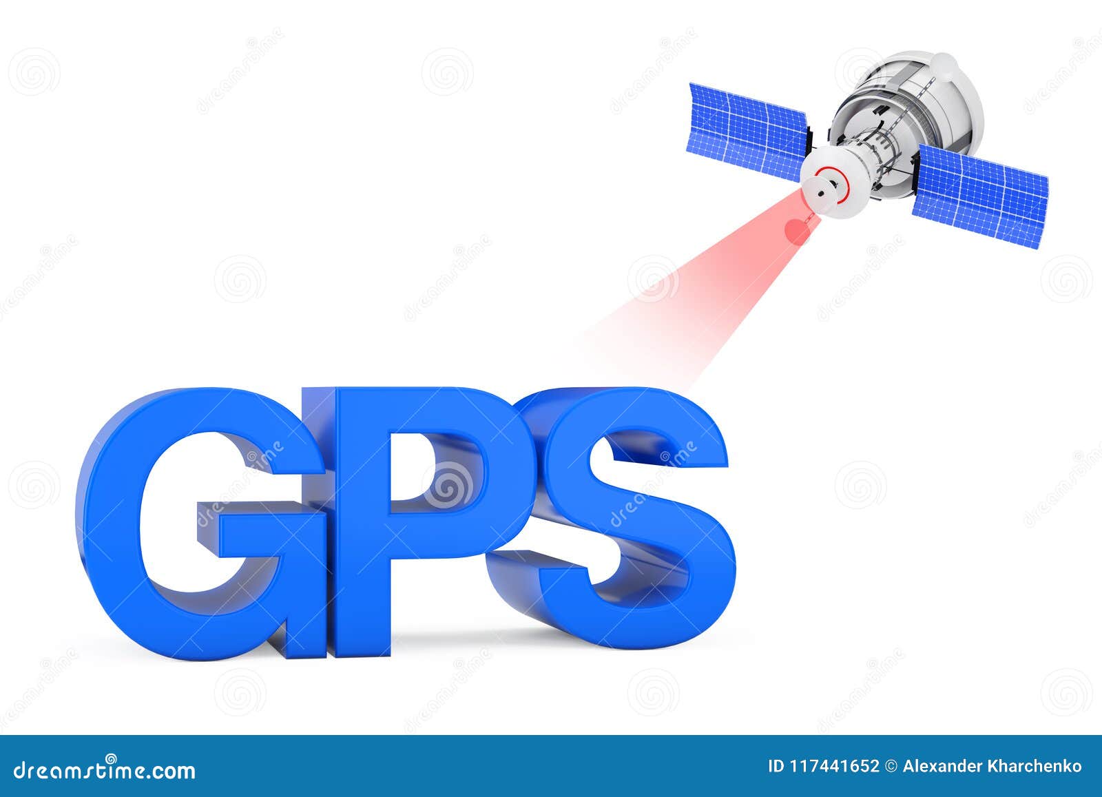 Modern Satelite Broadcasting To GPS Sign. 3d Rendering Stock