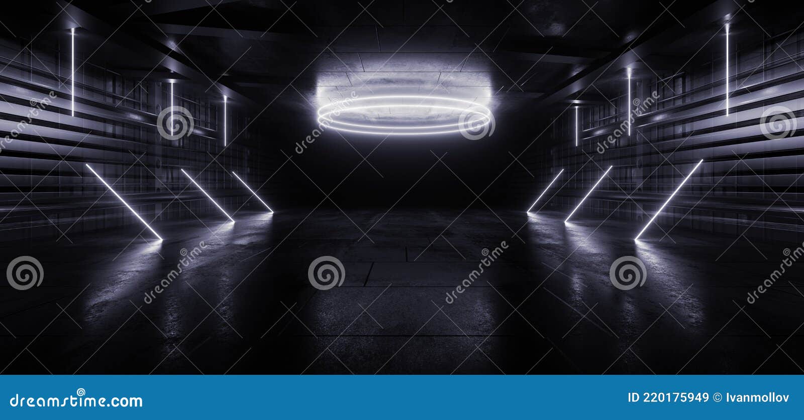 Modern Sci Fi Futuristic White Neon Glowing Laser Circle Lights Stage ...