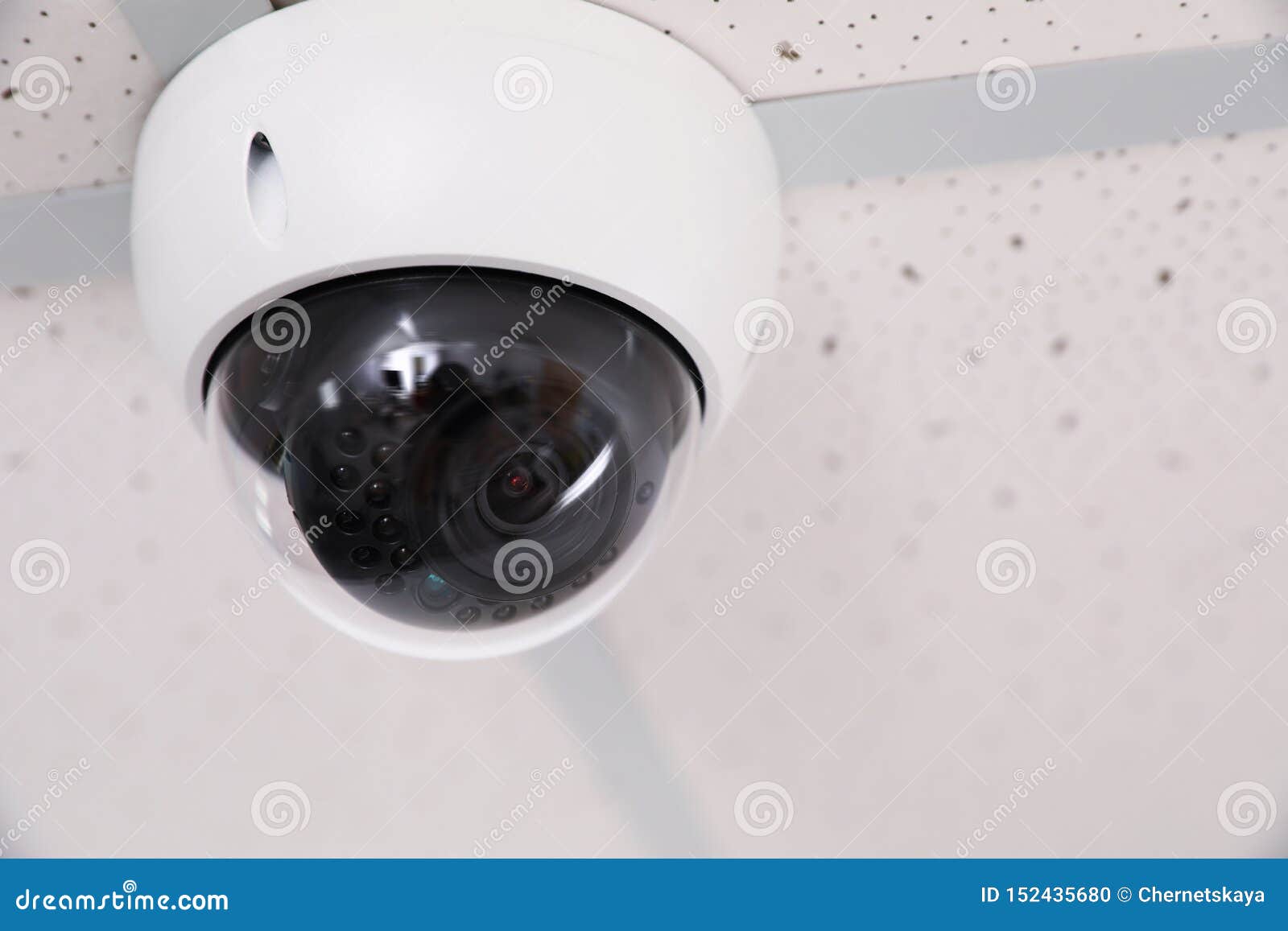 Modern Security Cctv Camera On Ceiling In Office Protection