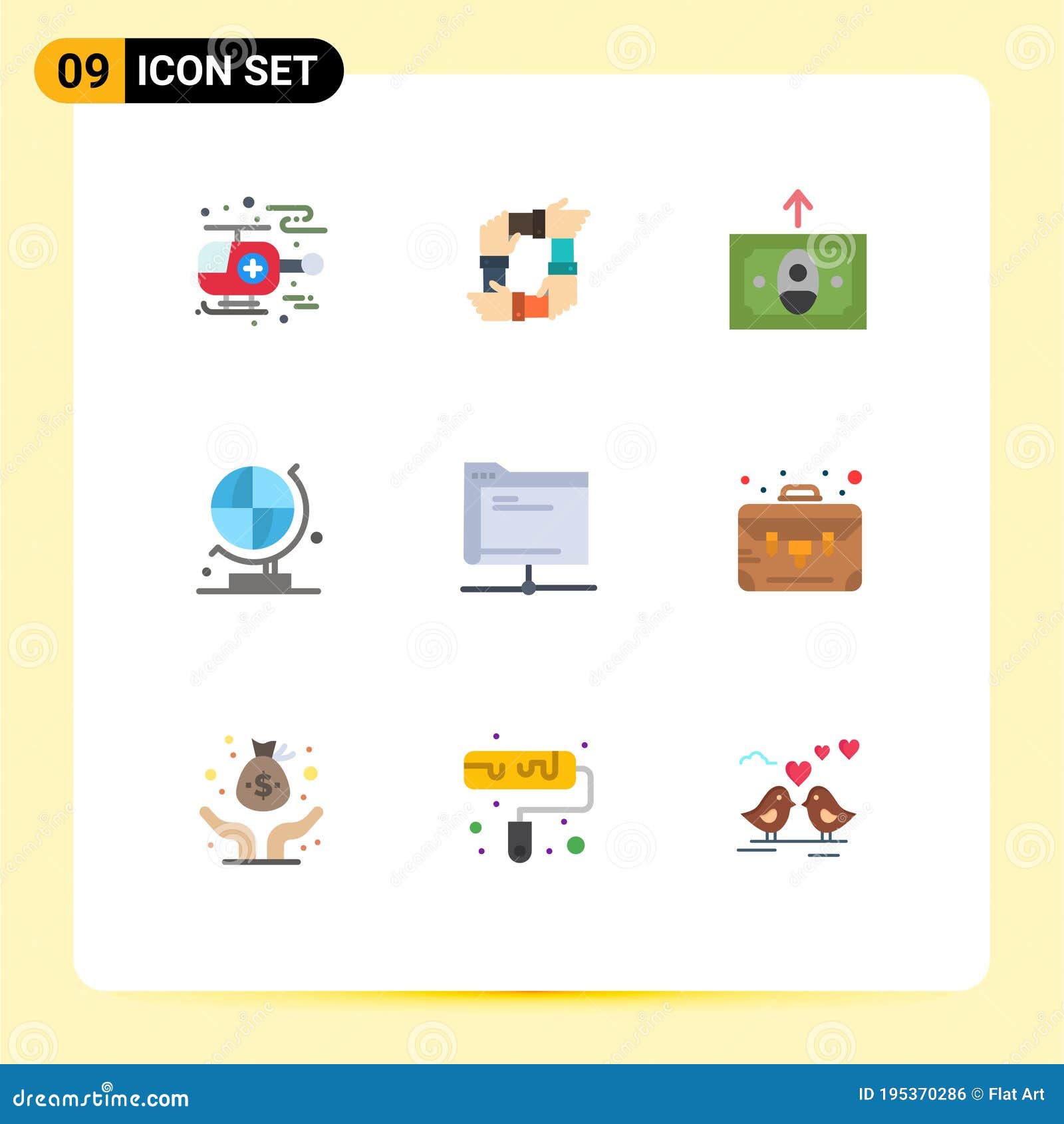 modern set of 9 flat colors and s such as folder, data, team, science, world