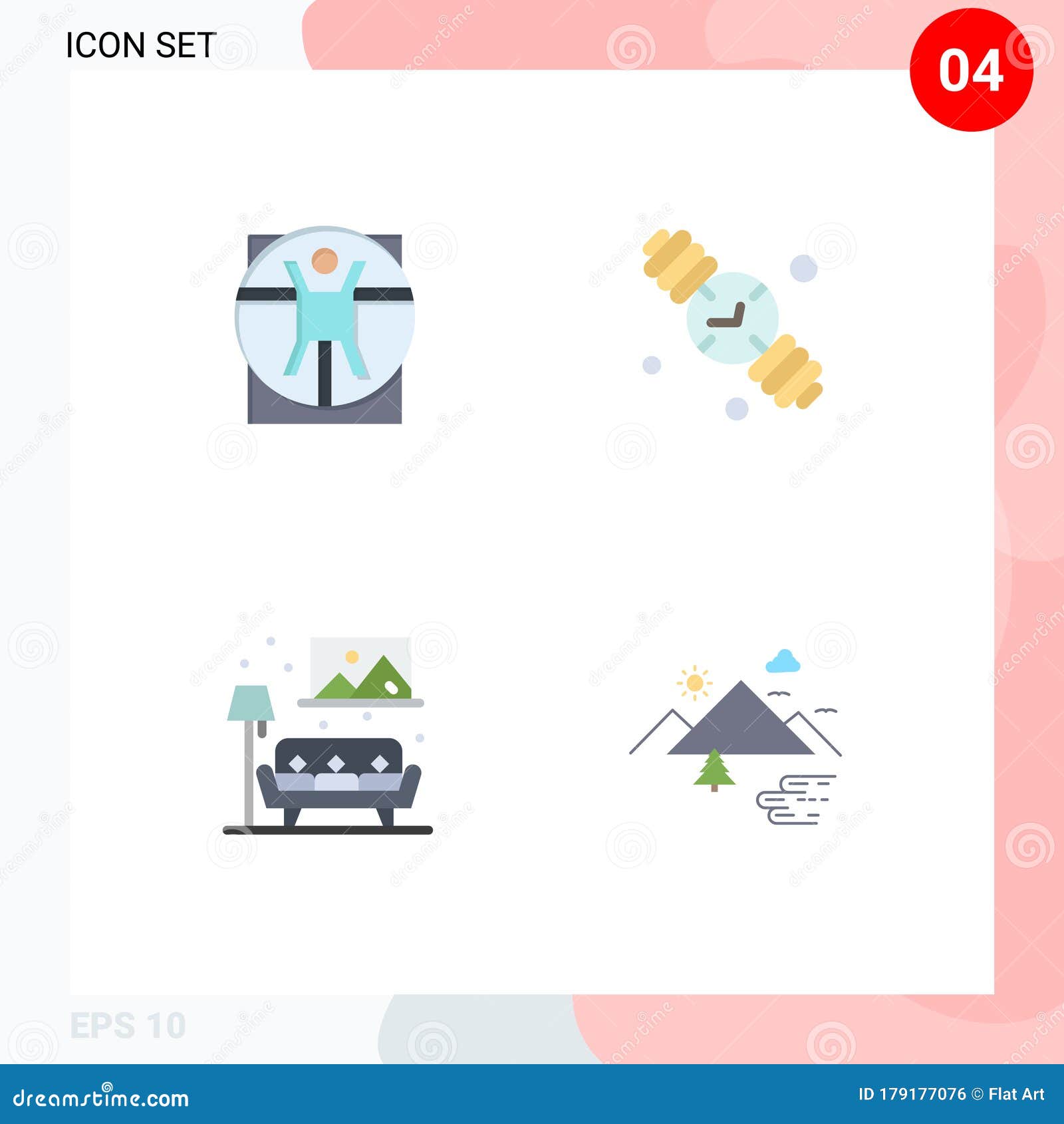 modern set of 4 flat icons pictograph of virtruvian, living, scane, fathers day, image