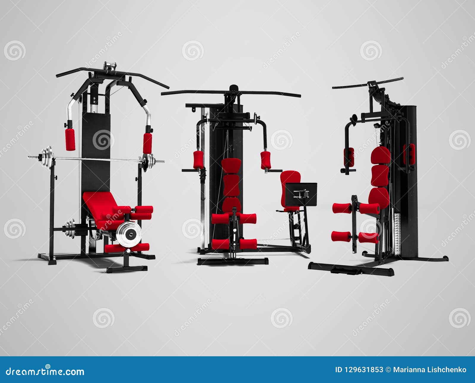 Modern Set Metal Power Sports Training Apparatus with Red Stand-up 3d