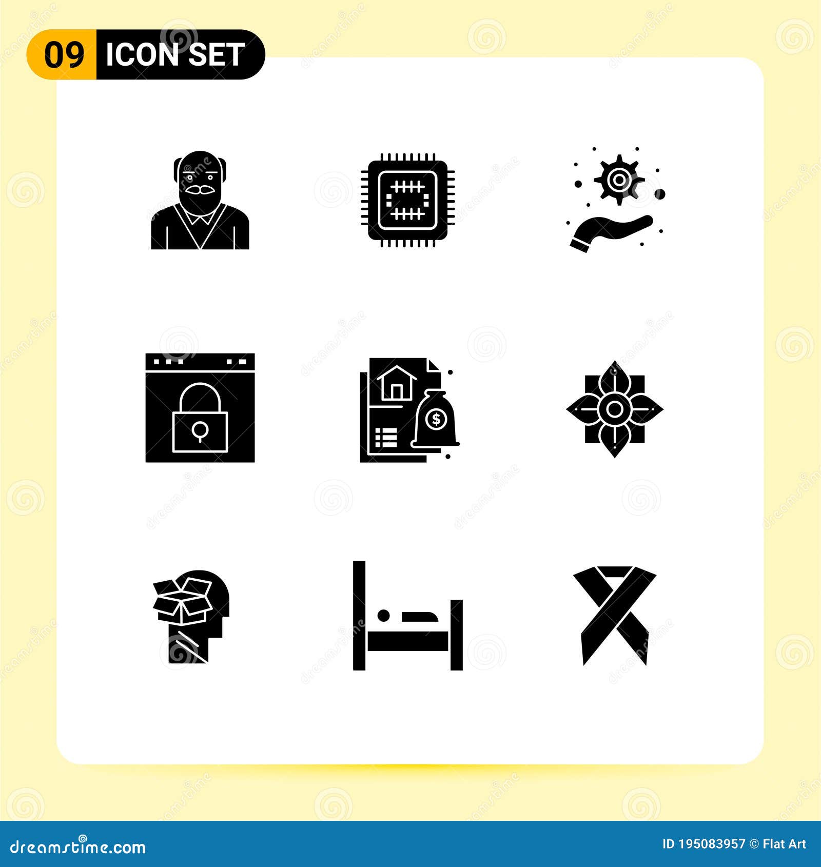 modern set of 9 solid glyphs pictograph of financial, password, management, page, interface