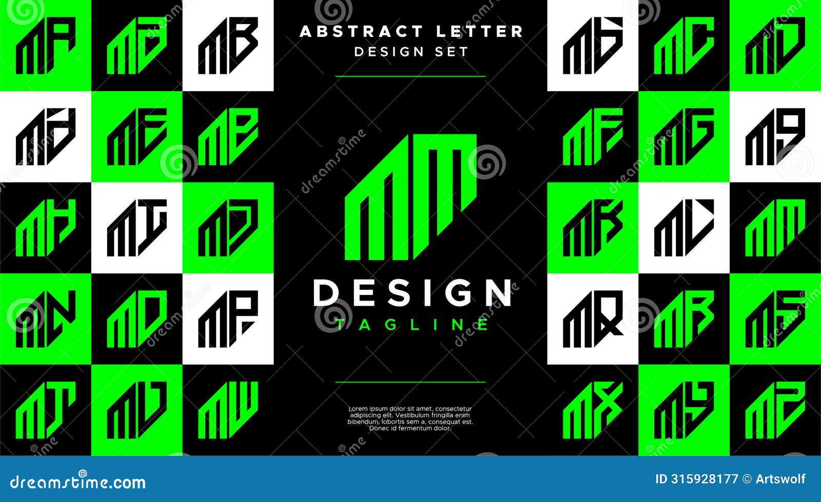modern sharp line abstract letter m mm logo bundle