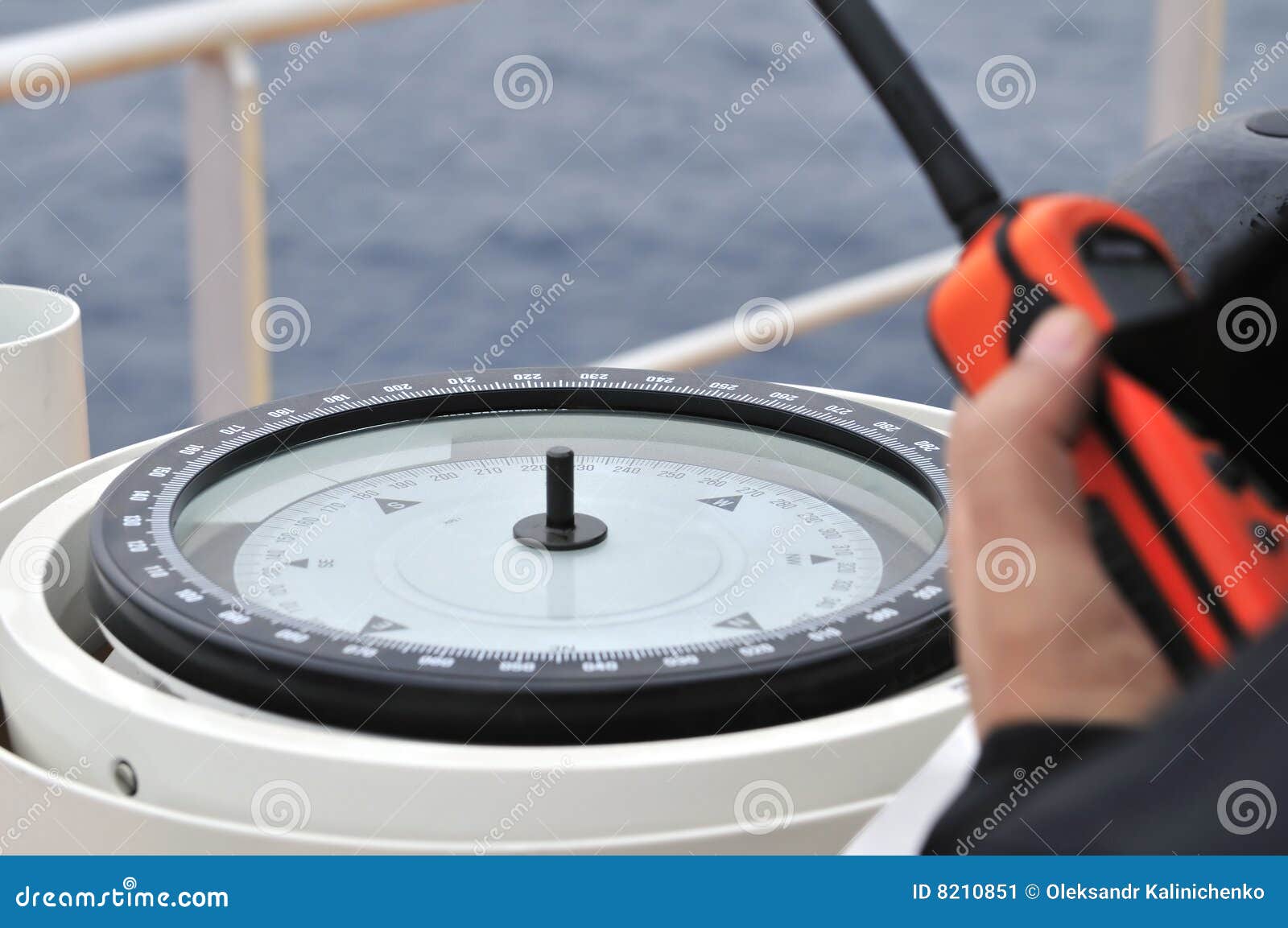modern ship's compass and vhf