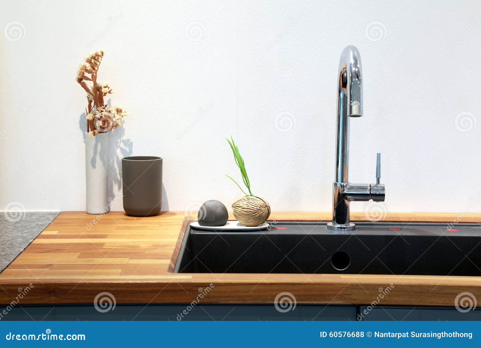 Modern Sink with Decoration in Kitchen Room Stock Photo Image of