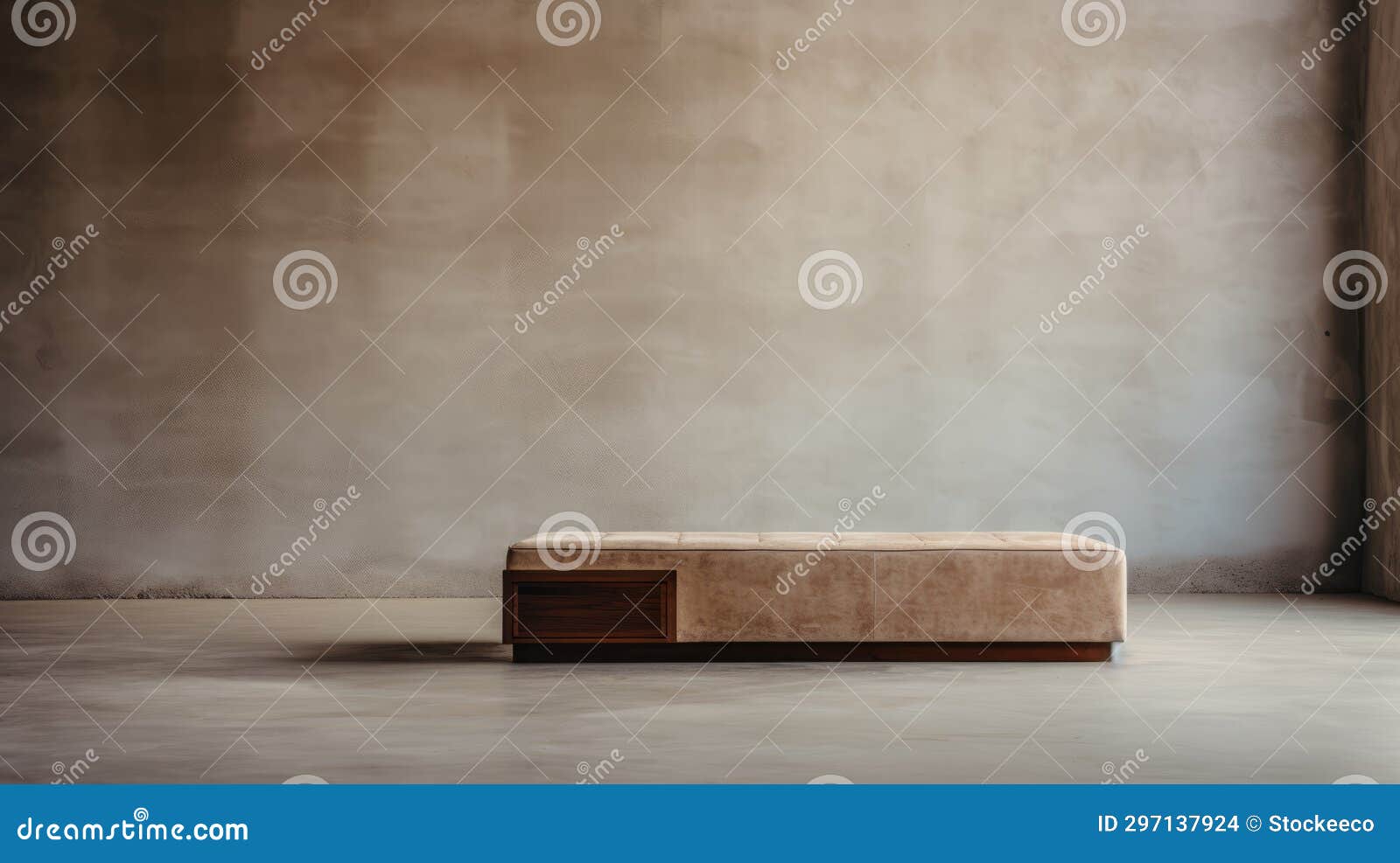 modern sofa with bench in empty room: ricoh gr iii editorial style photograph