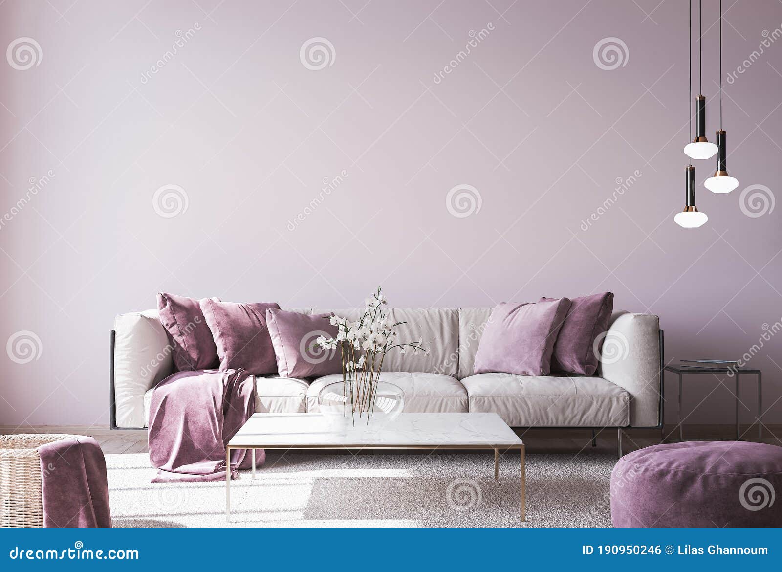 fjols prop påske Wall Mock Up for Modern Sofa on Light Pink Wall Background with Trendy Home  Accessories Stock Illustration - Illustration of apartment, home: 190950246