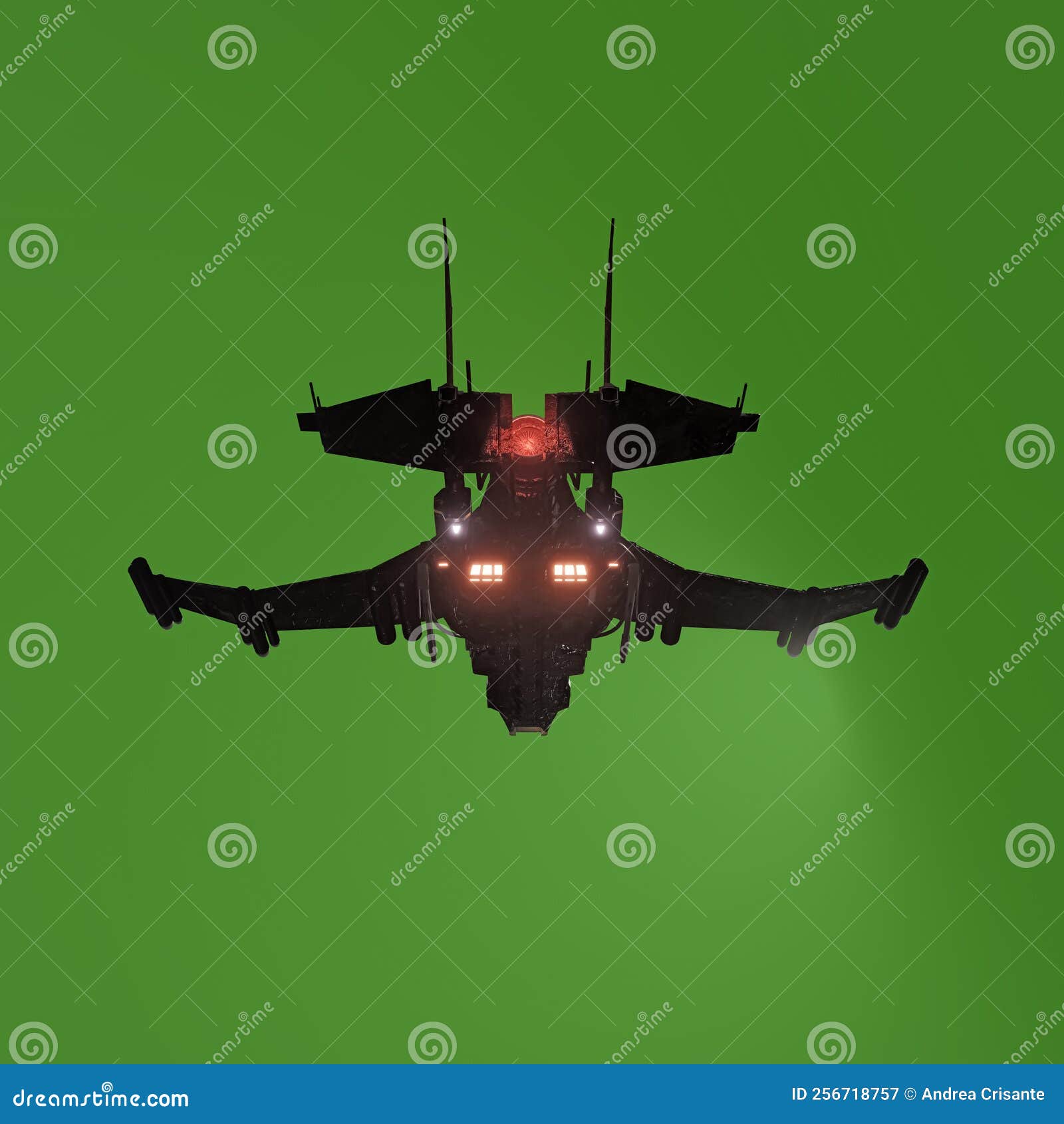 Modern Space Fighter Isolated on Green Background Stock Illustration