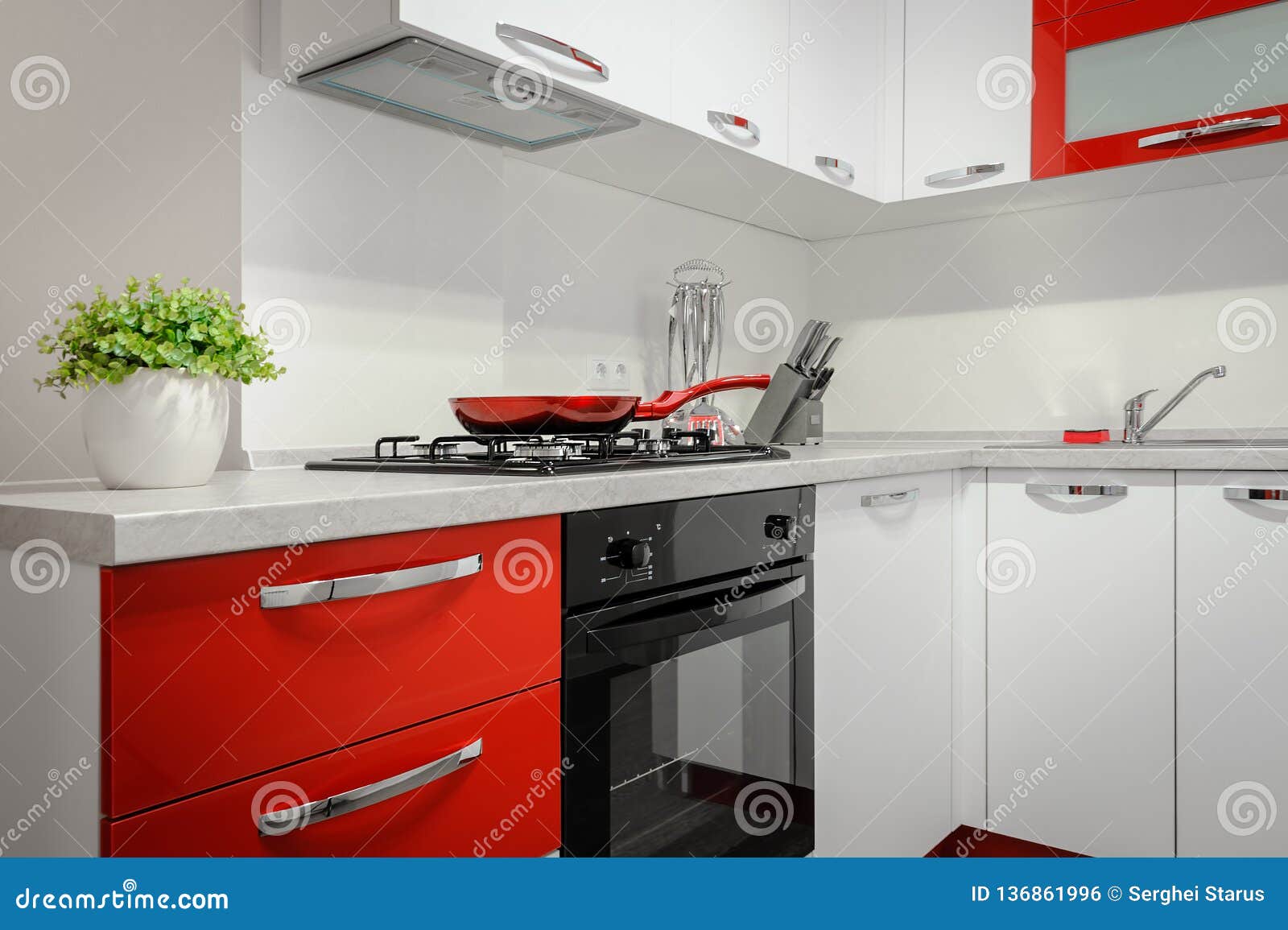 Modern Red and White Kitchen Interior Stock Photo Image of kitchen
