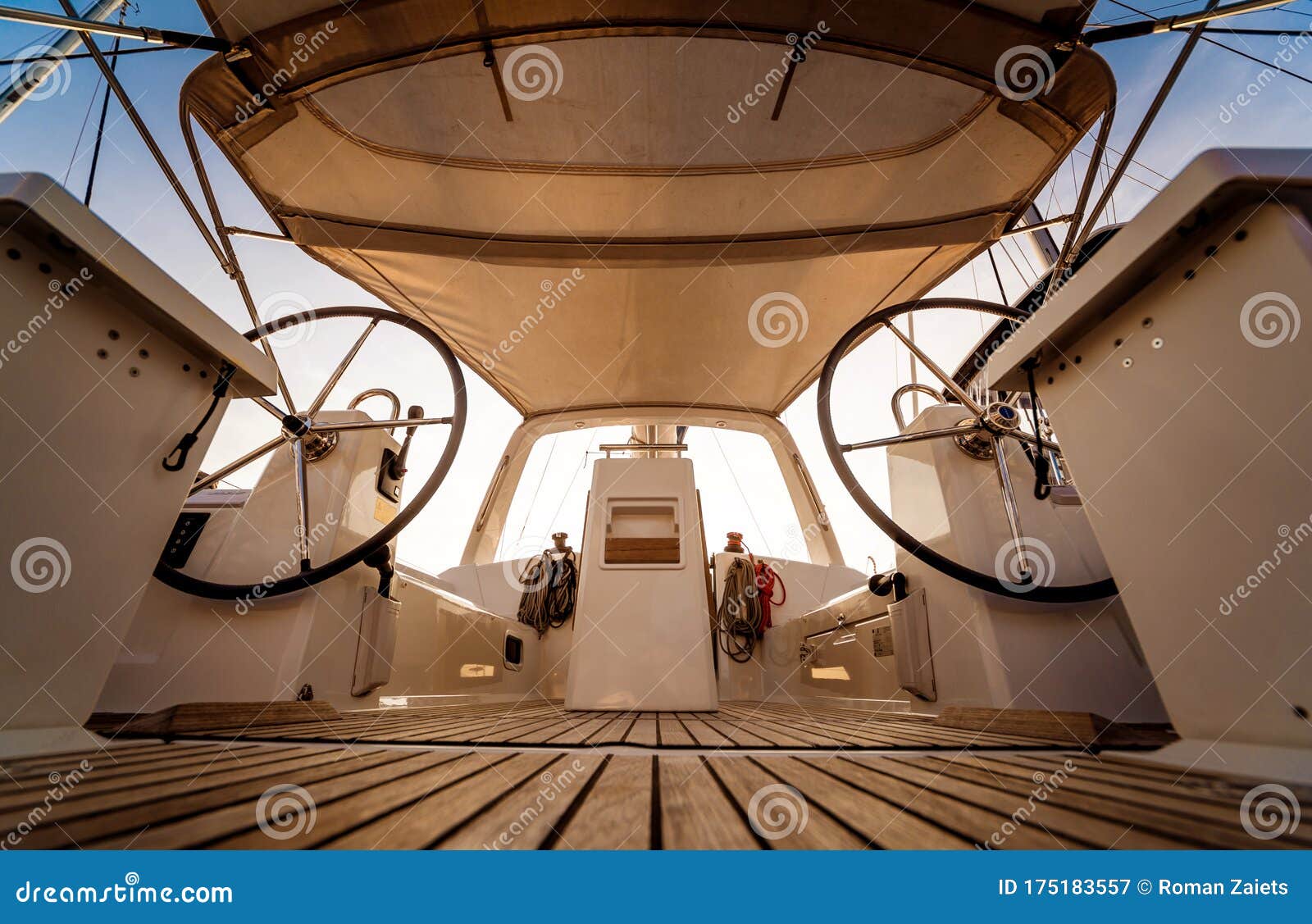 A Modern Speed Boat Yacht Steering Wheels. Stock Image Image of