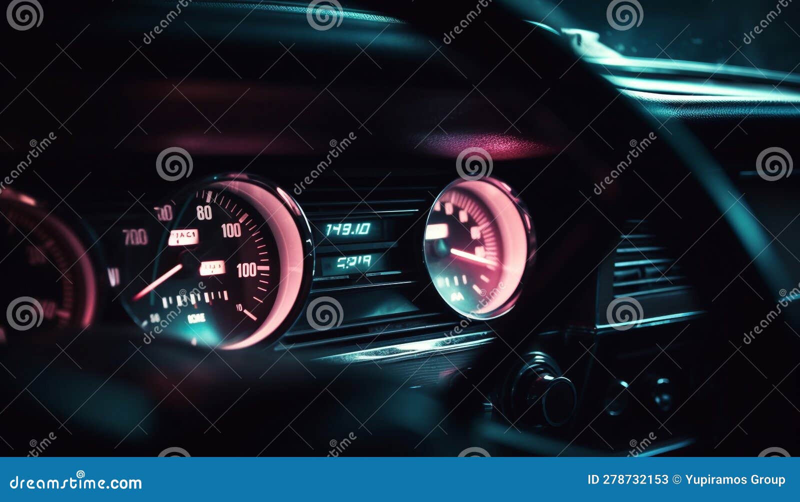 Modern Sports Car Dashboard Illuminated with Blue Lighting Equipment Generated by AI Stock