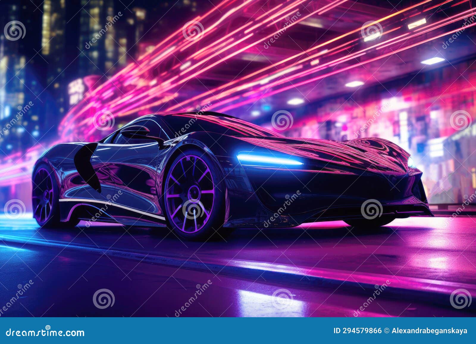Modern Sports Car with Neon Lights Stock Illustration Illustration of