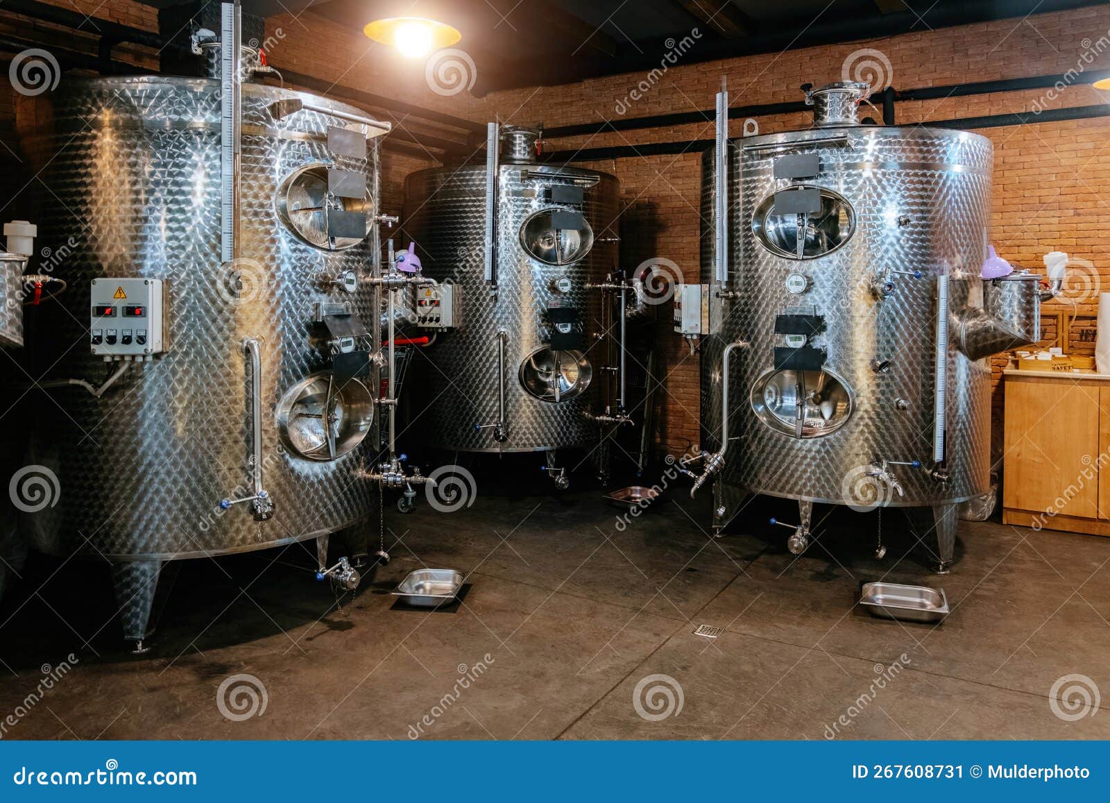 Modern Stainless Steel Tanks for Wine Storage at the Winery Stock Image