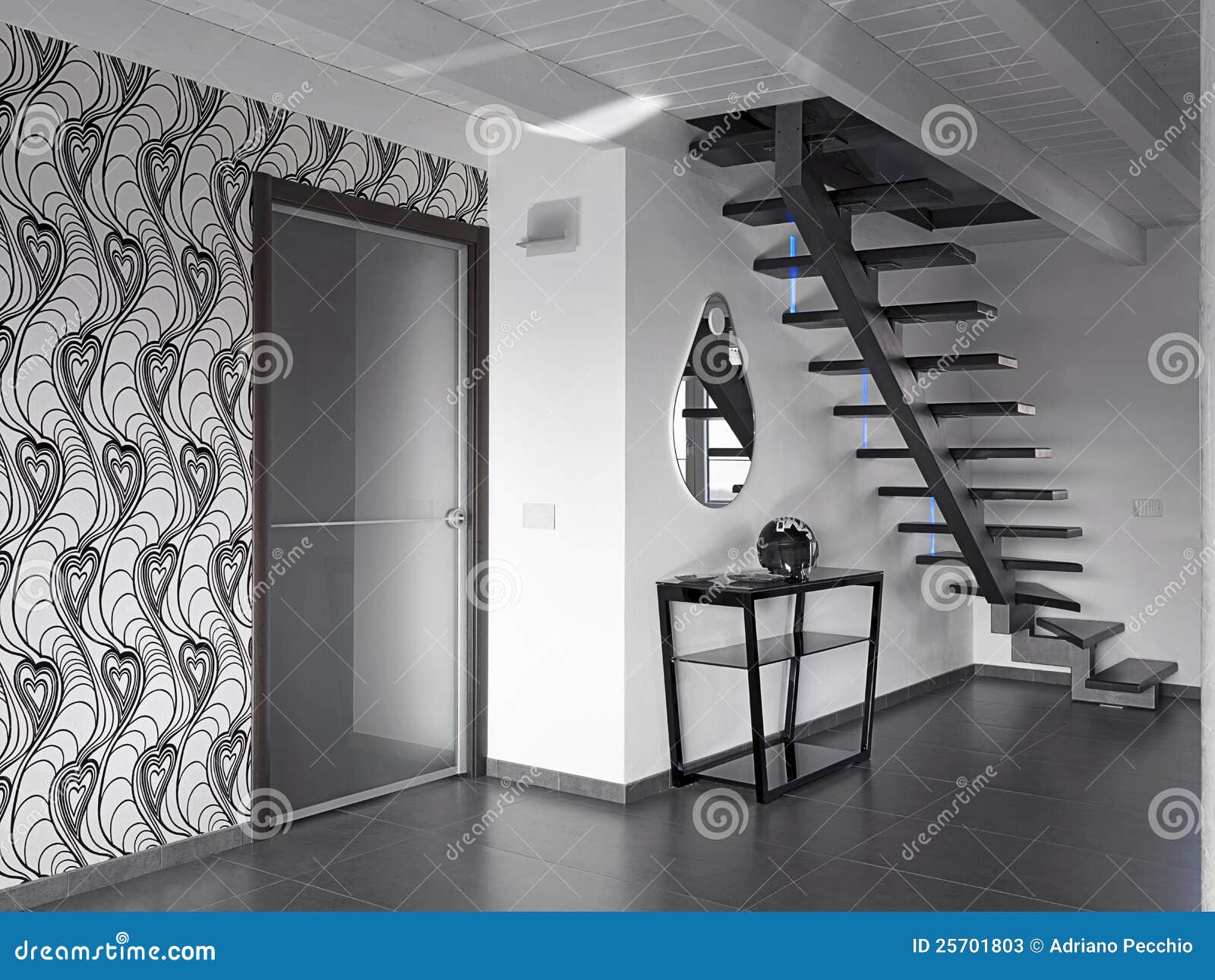 Modern Staircase And Black Console Stock Image Image Of Design