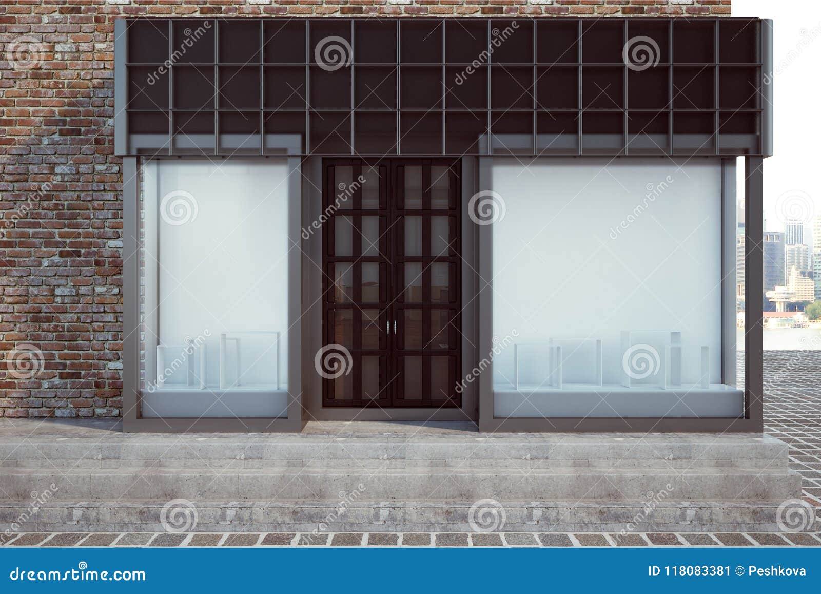 Modern Storefront With Empty Billboard Stock Illustration