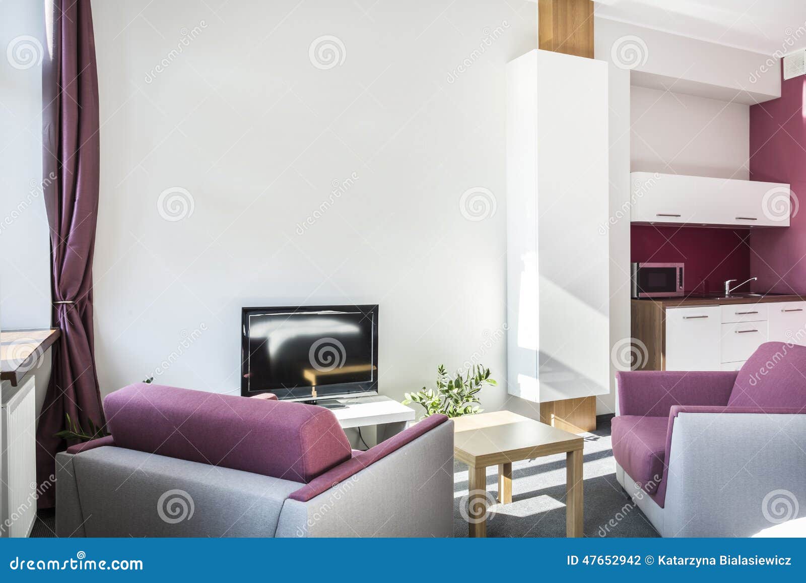 Modern Studio Apartment with Violet Details Stock Photo Image of case