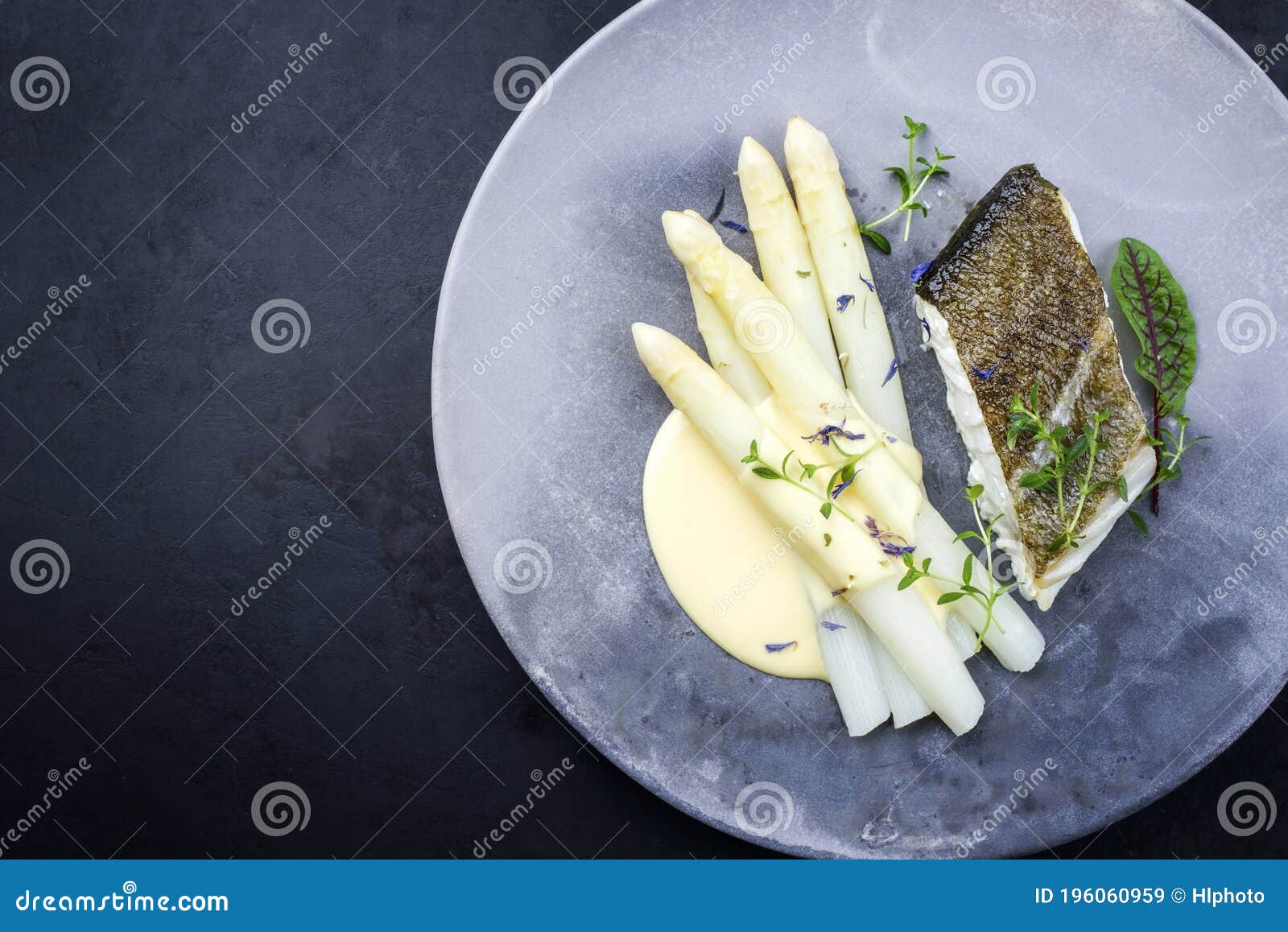 Modern Style Fried Gourmet Skrei Cod Fish Filet with White Asparagus ...
