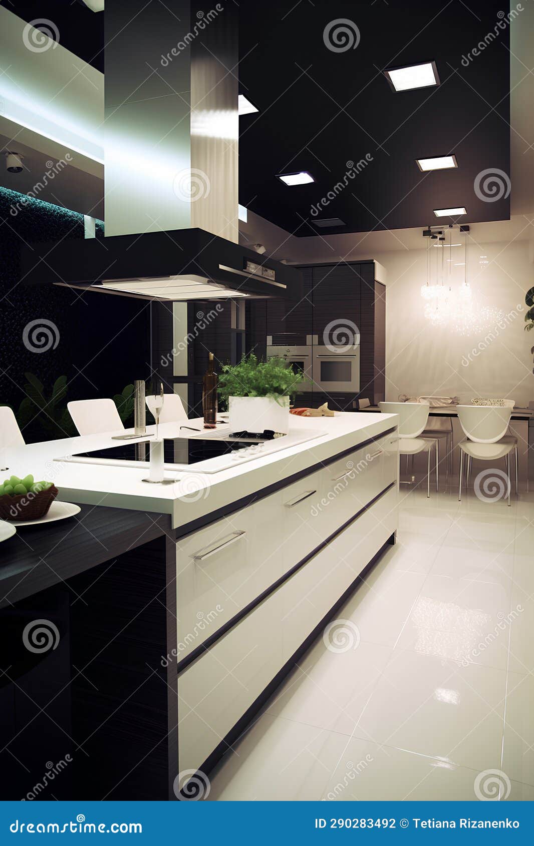 Modern Style Kitchen Interior in Luxury House Stock Illustration