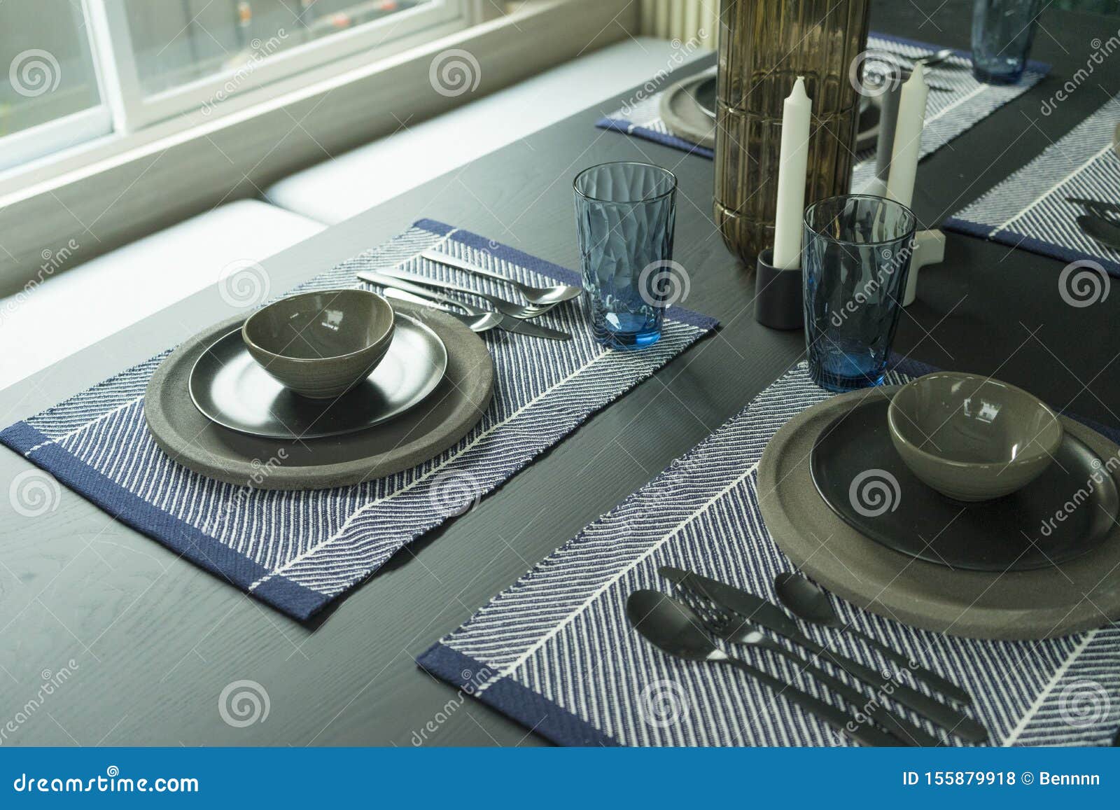 Modern Style of Plate Setting on Dining Table Stock Photo - Image of ...