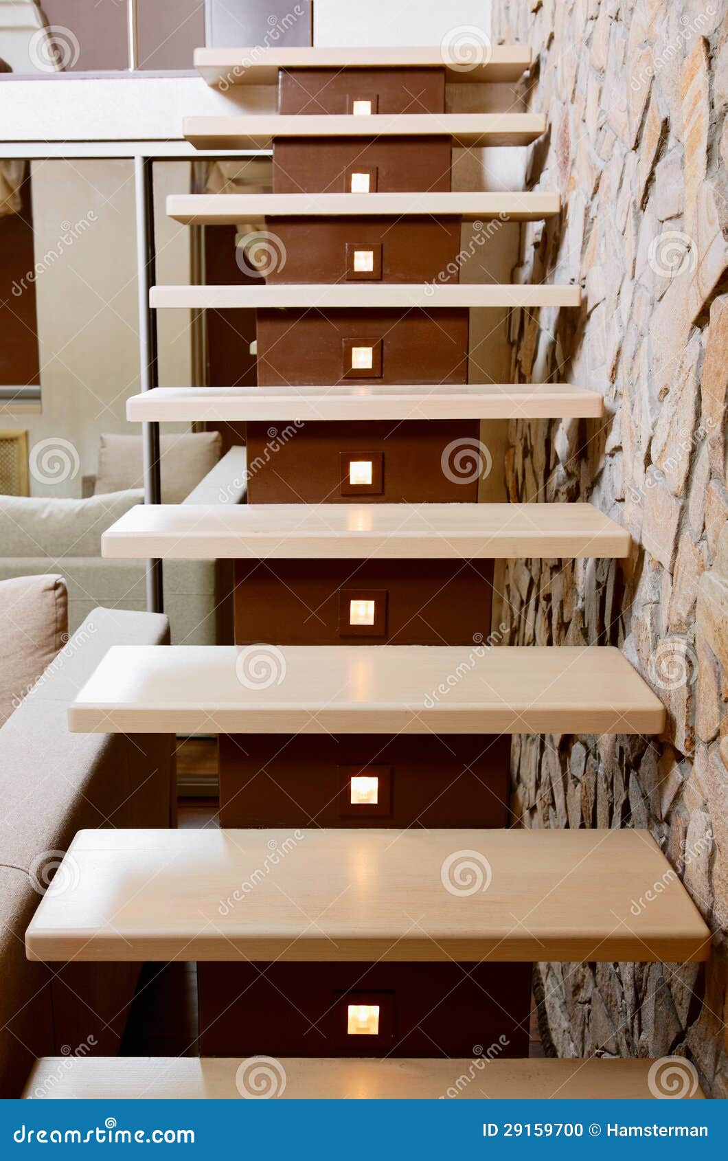 modern style staircase and ashlar wall