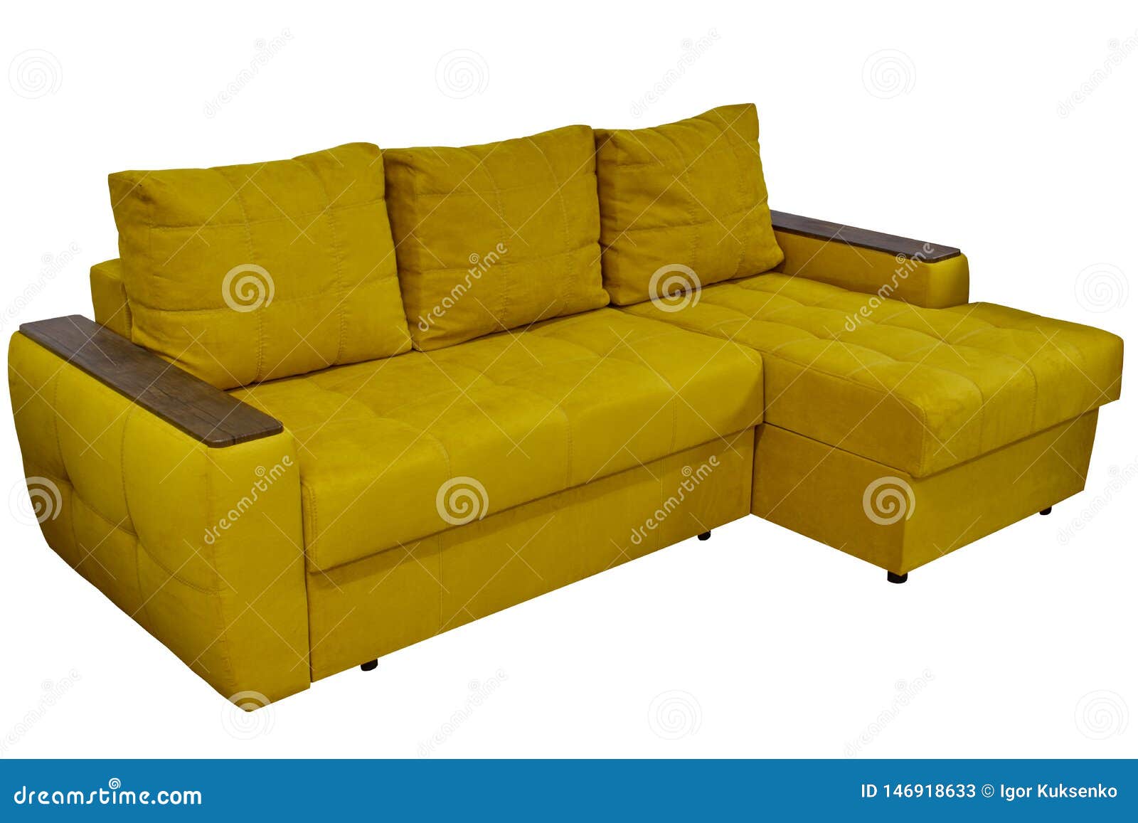 Modern Stylish Corner Sofa Of Yellow Fabric With Pillows Stock Image Image Of Decor Seat 146918633