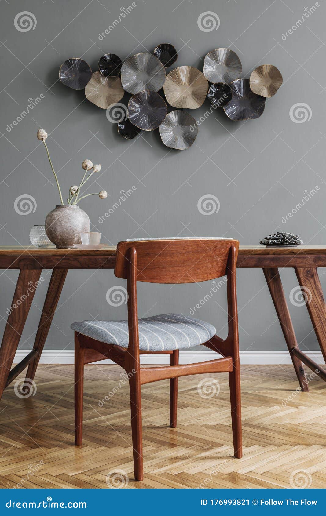 Stylish Dining Room With Wooden Table And Vintage Chair Stock Image Image Of Chairs Contemporary 176993821