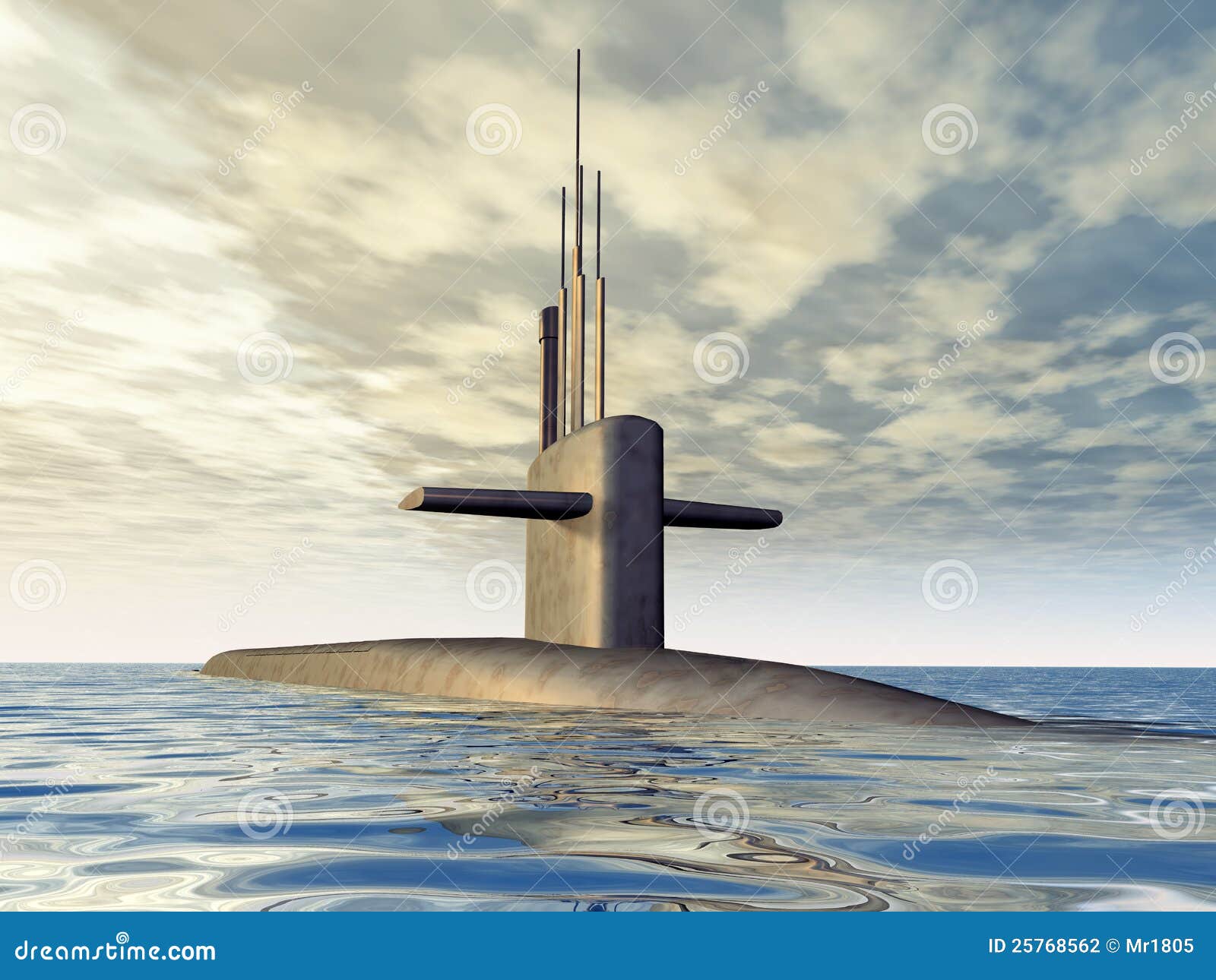 Modern Submarine. Computer generated 3D illustration with ocean and submarine