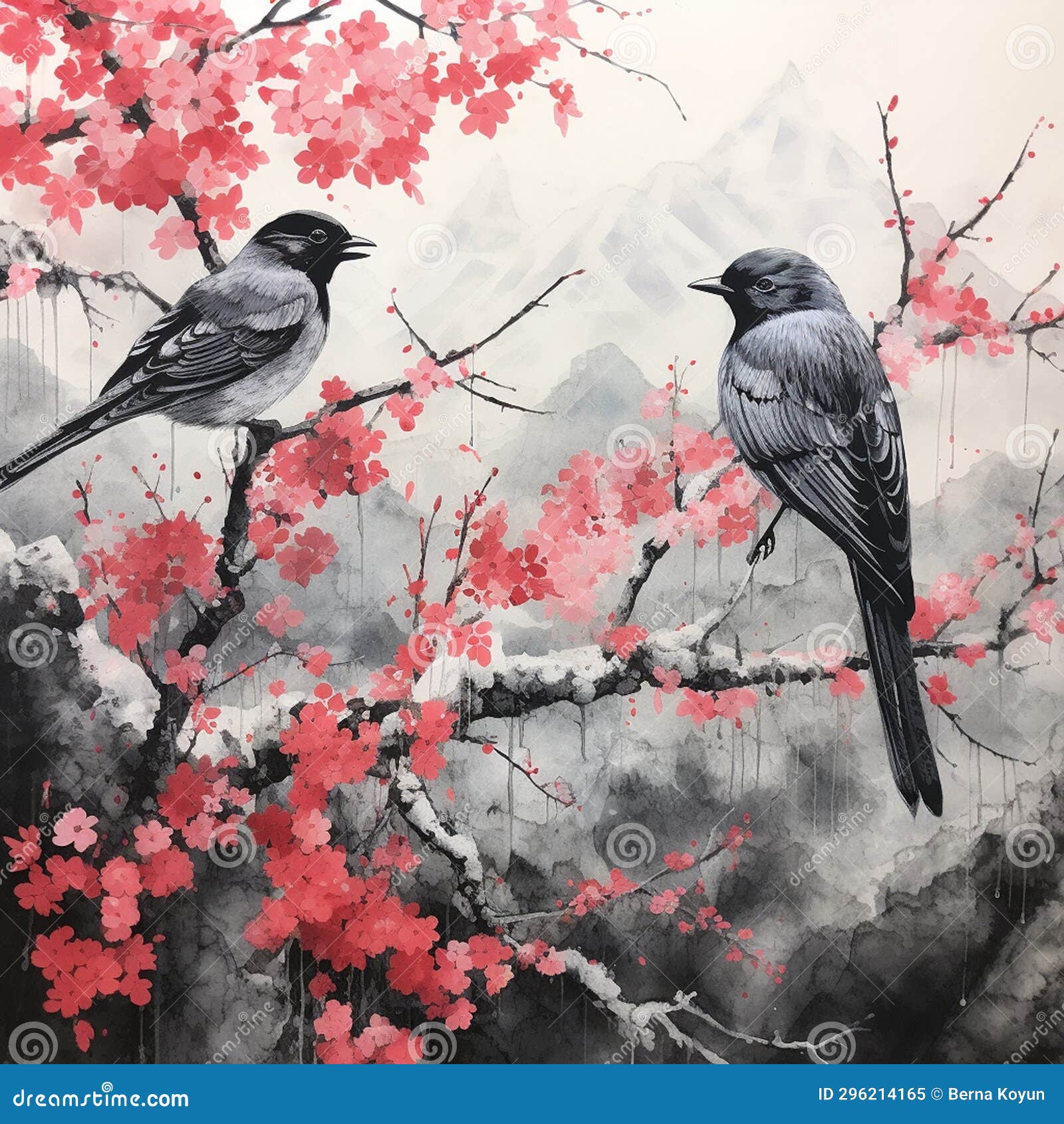 Modern Sumie Ink Painting stock illustration. Illustration of