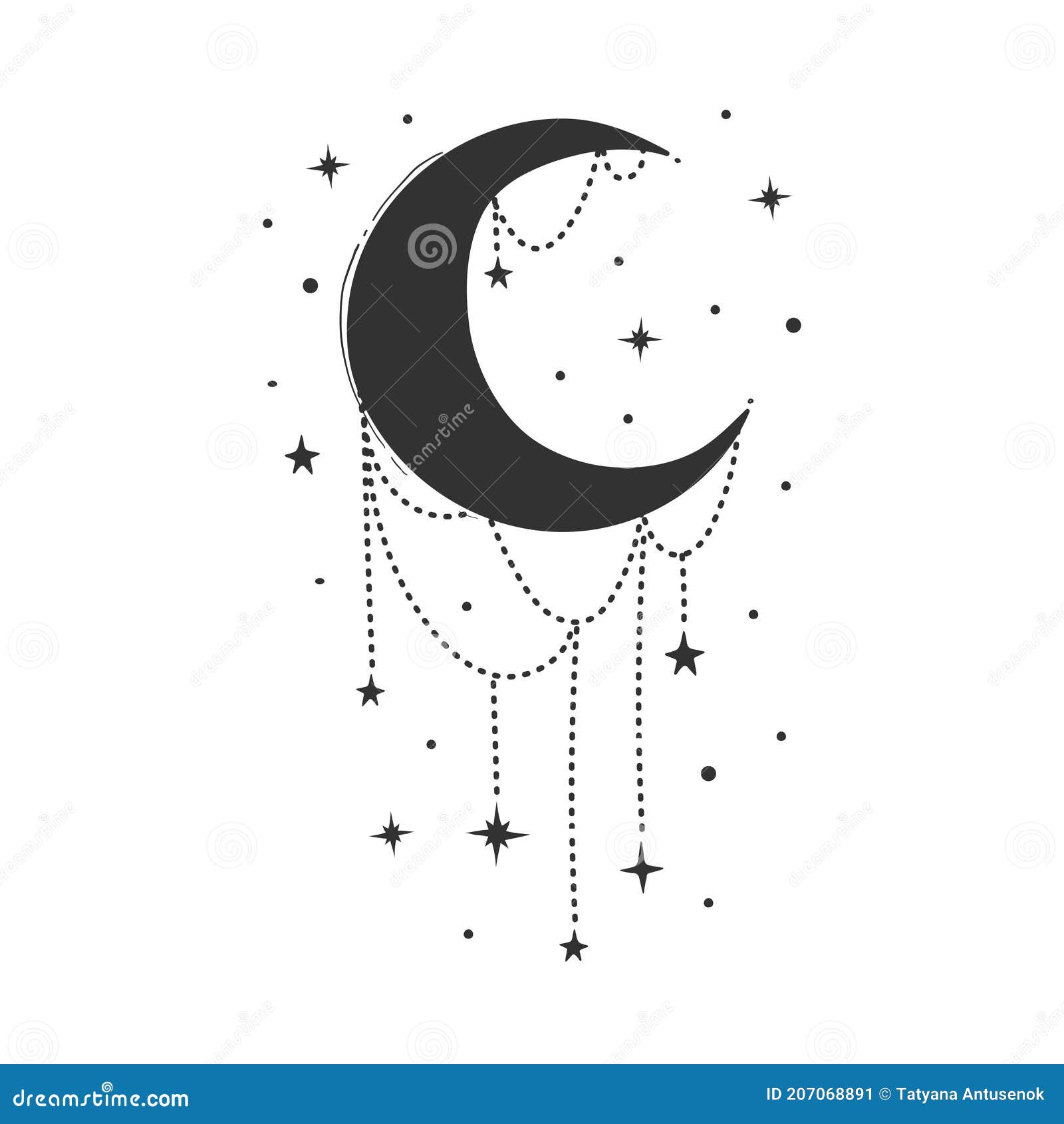 Modern Symbol of the Crescent Moon with Decorations, Stylized ...