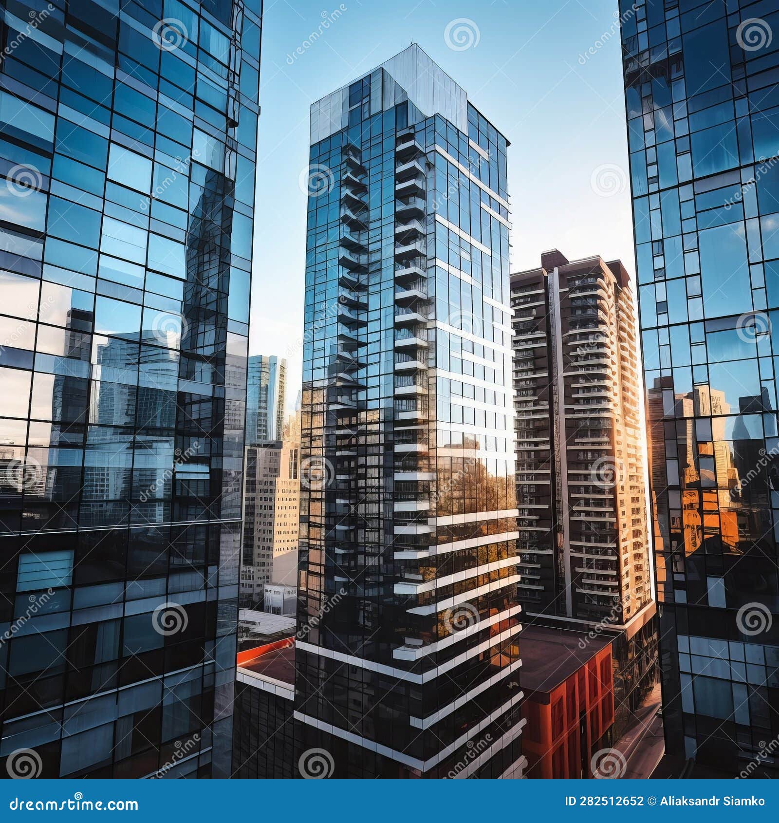 Modern Tall Glass Buildings in Downtown Generative AI Stock