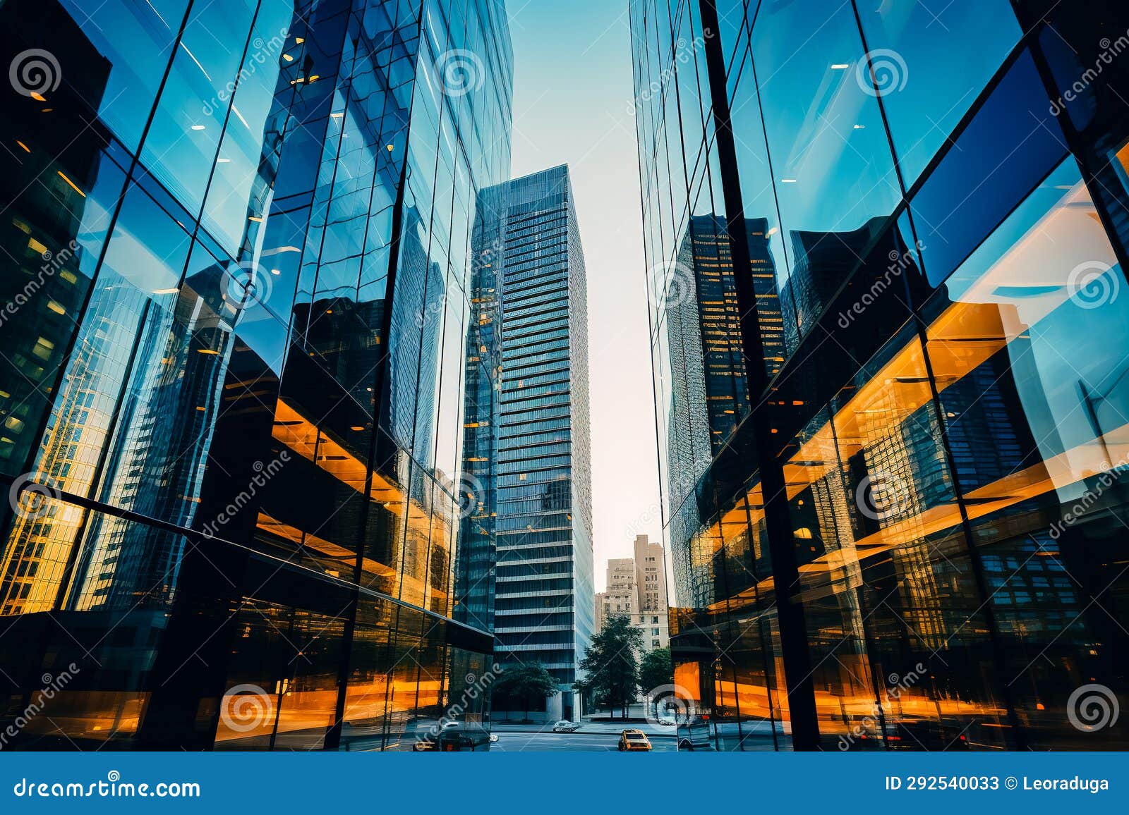 Modern Tall Glass Buildings in Downtown. Generative AI Stock