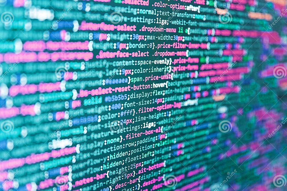 Modern Tech. Closeup of Web Code on Computer LED Screen. Programming ...