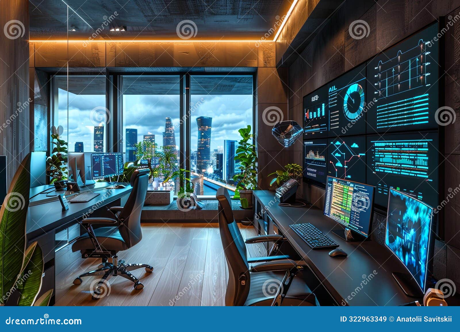 a modern, tech-focused marketers office with screens displaying ai algorithms analyzing user behavior and optimizing ad