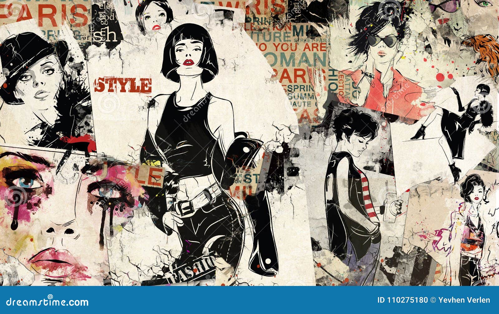 Modern teenage girl on grunge background. Grunge style. Modern generation.