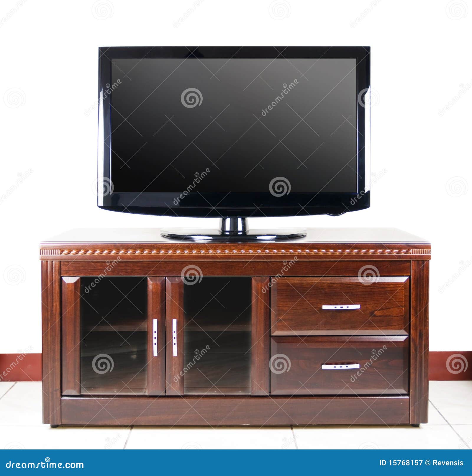 Modern Television on Wooden Cabinet Stock Image - Image of monitor ...