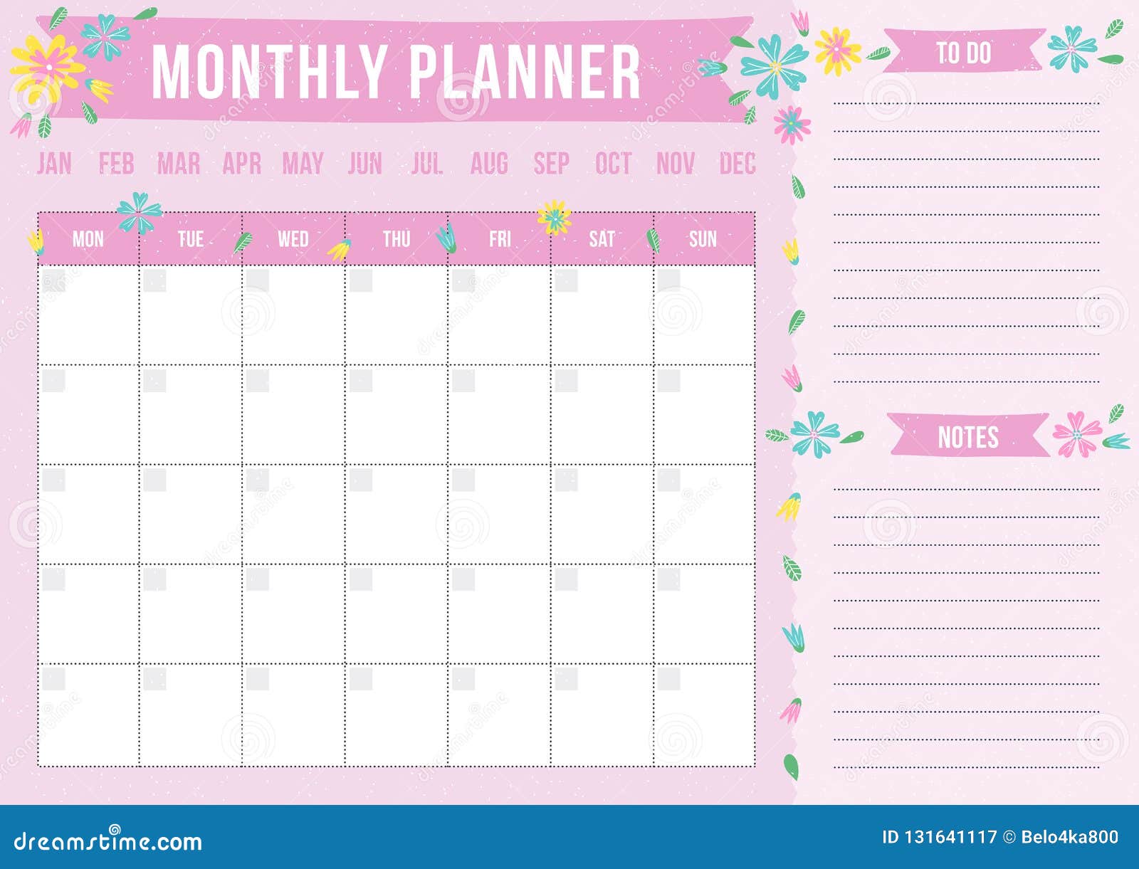 cute monthly planner with drawn flower stock vector illustration of class background 131641117