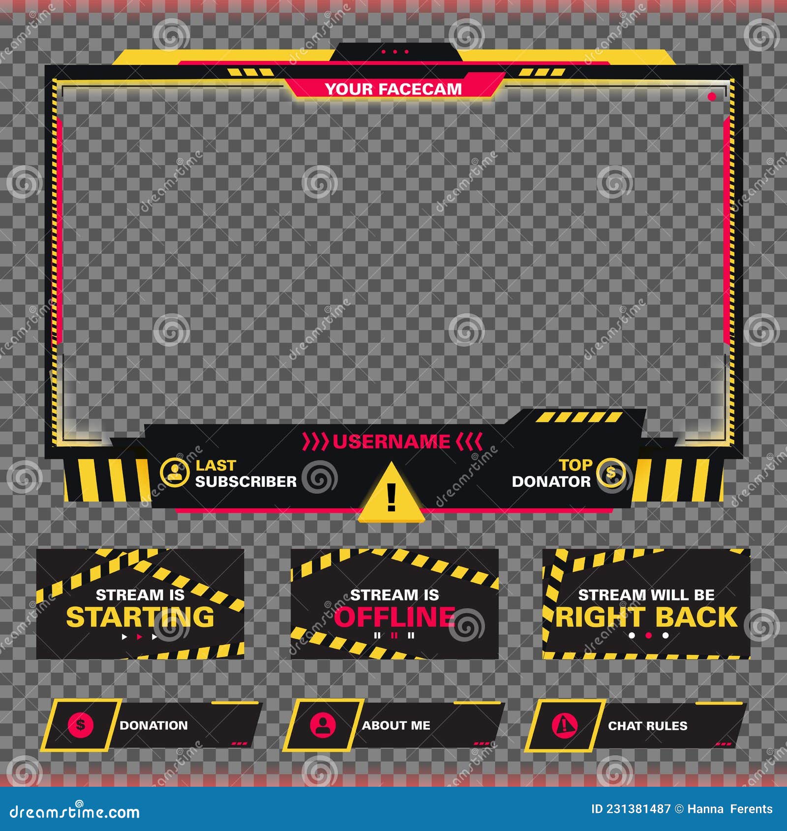 Live gaming overlay panel and border design vector. Modern