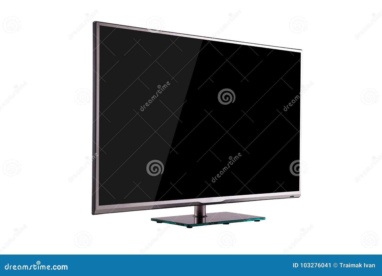 modern thin plasma lcd tv on a silver black glass stand 