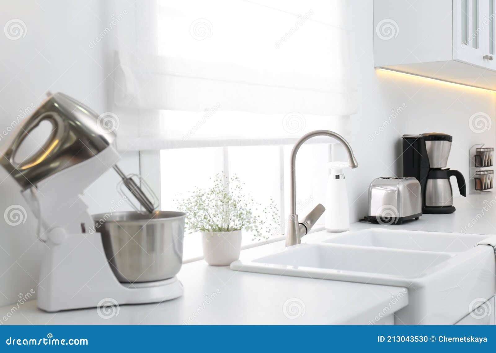 Modern Toaster and Household Appliances on Counter in Kitchen Stock Photo Image of appliances